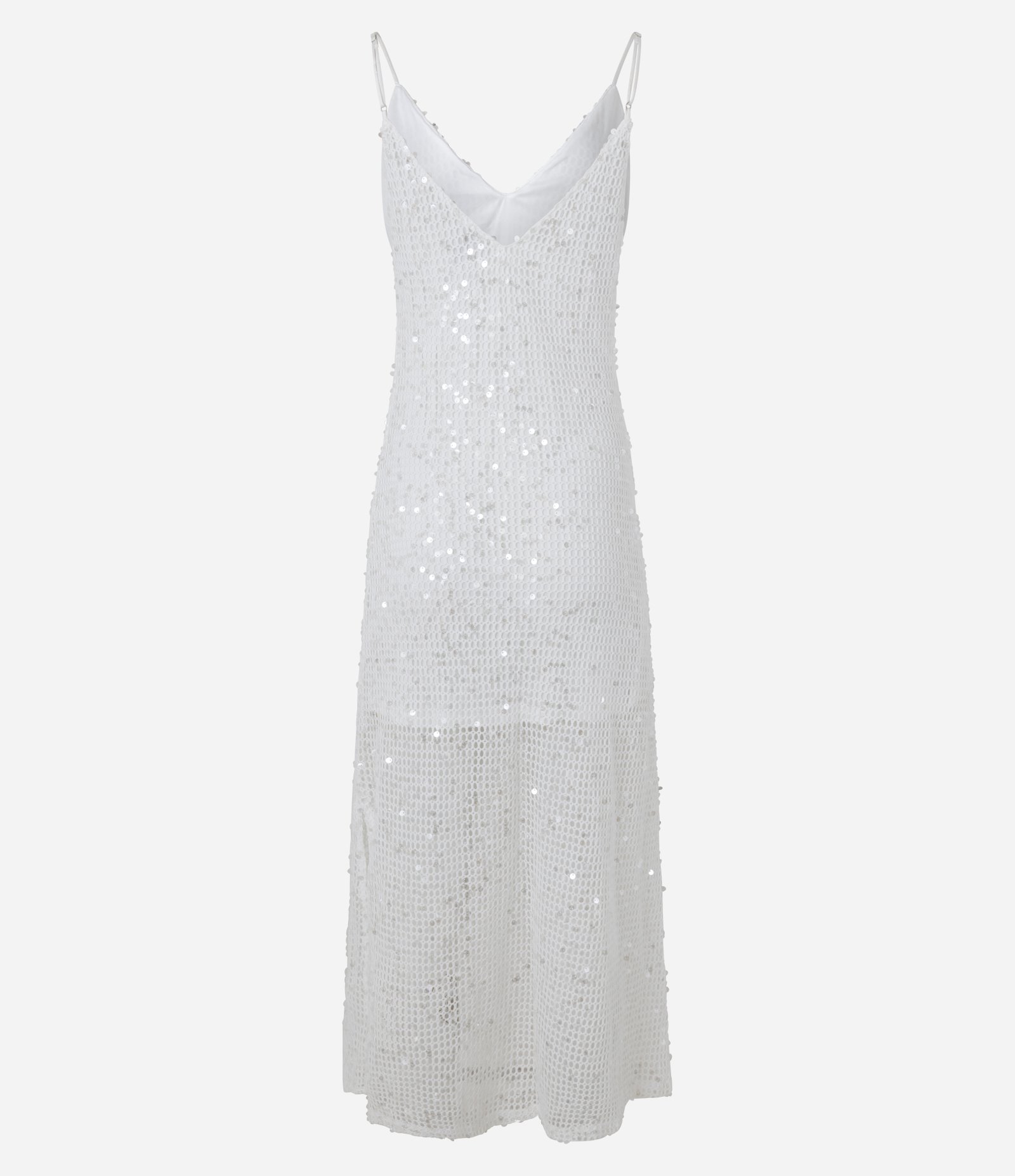 Vestido Long Midi com Paetê Salpicado e Forro Curto Branco 8