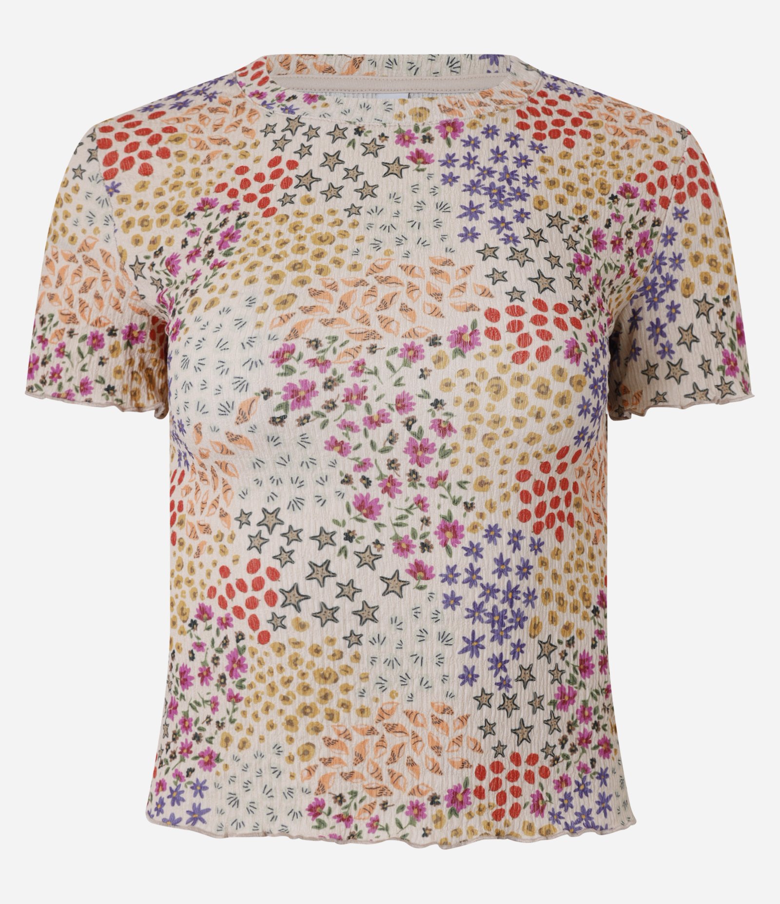 Blusa Texturizada com Estampa Floral e Frufru na Barra Bege 4