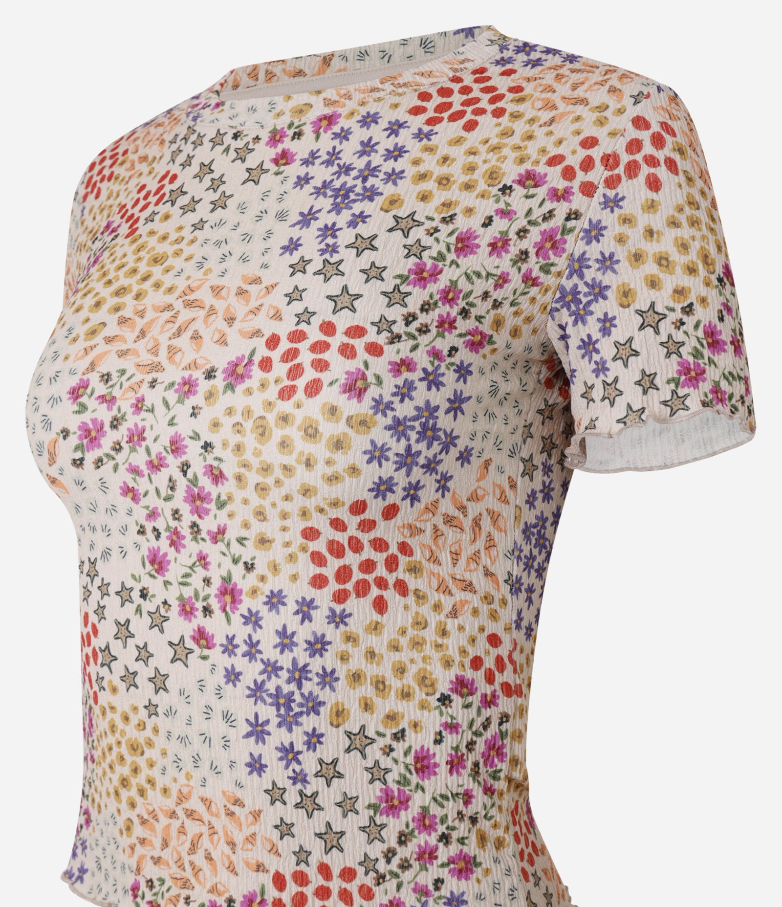 Blusa Texturizada com Estampa Floral e Frufru na Barra Bege 5