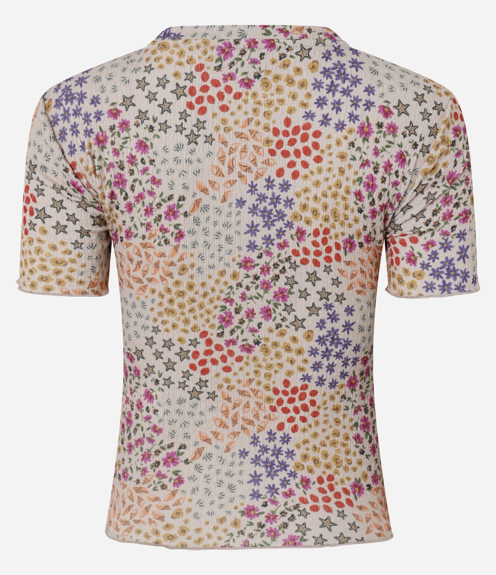 Blusa Texturizada com Estampa Floral e Frufru na Barra Bege 6