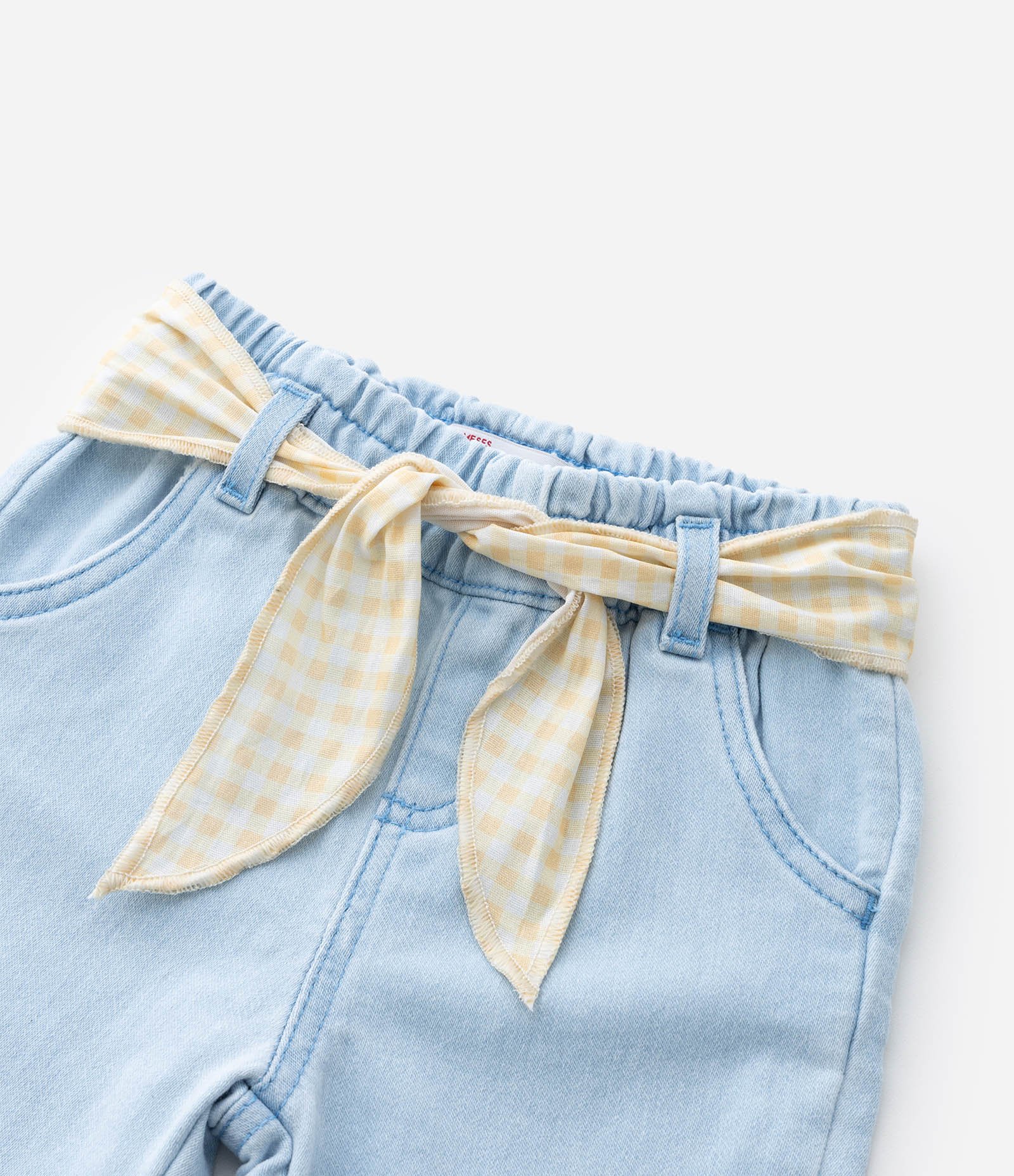 Calça Infantil Clochard em Jeans com Cinto Estampado - Tam 3 a 18 Meses Claro 10