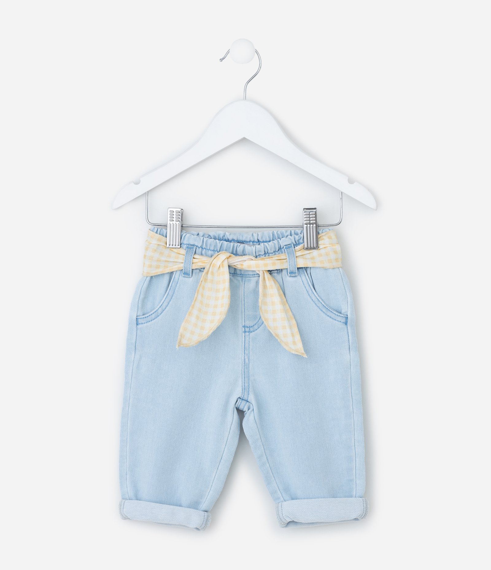 Calça Infantil Clochard em Jeans com Cinto Estampado - Tam 3 a 18 Meses Claro 2