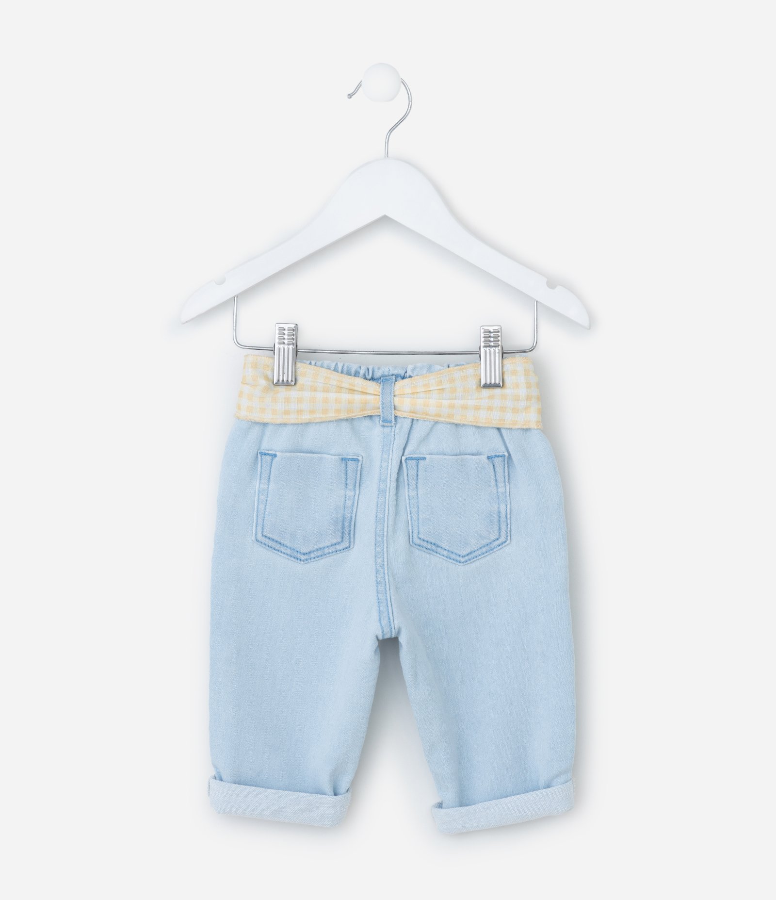 Calça Infantil Clochard em Jeans com Cinto Estampado - Tam 3 a 18 Meses Claro 3