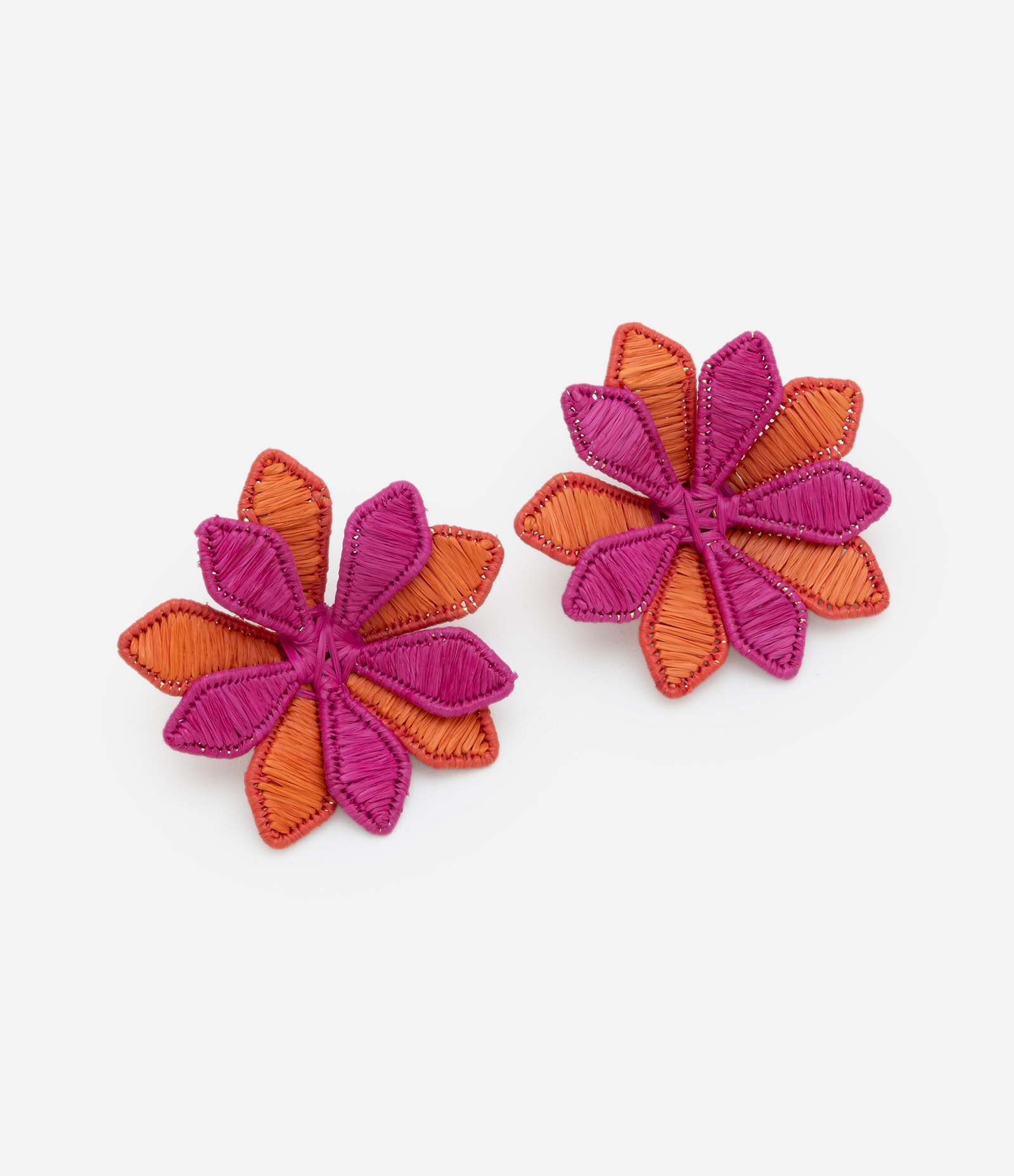 Brinco em Rafia com Formato de Flor Rosa/Laranja 1