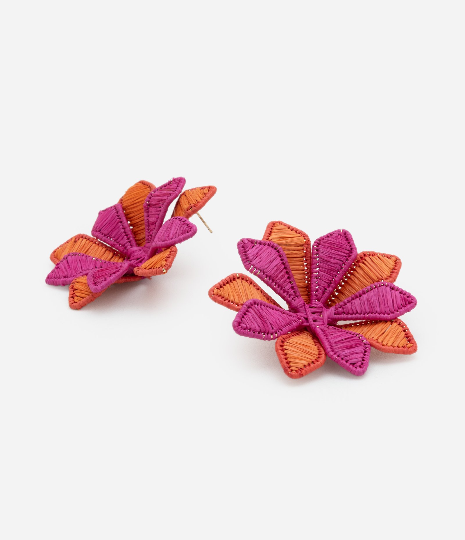 Brinco em Rafia com Formato de Flor Rosa/Laranja 2