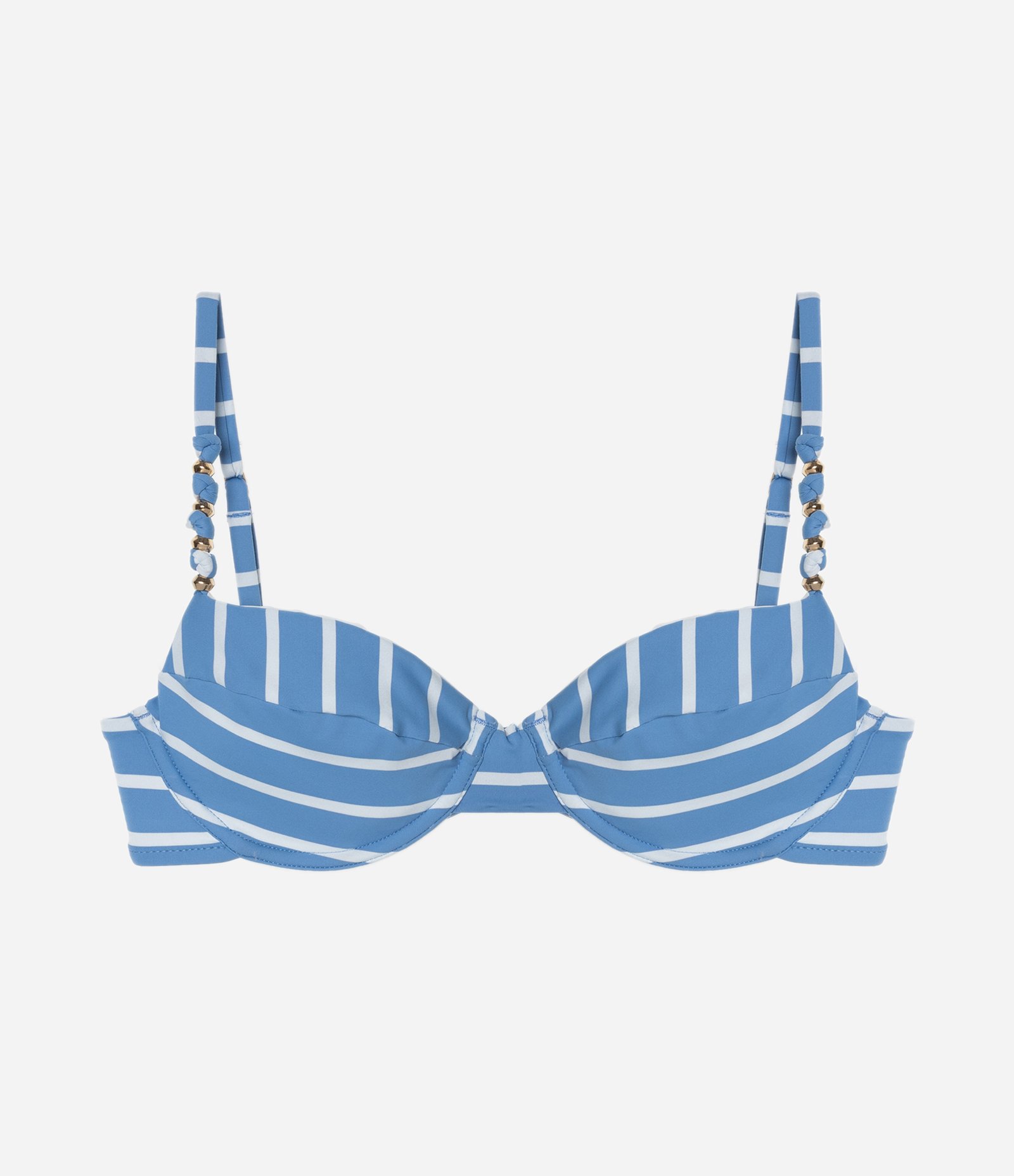 Biquíni Top Meia Taça em Microfibra Listrada com Aviamento na Alça Azul 6