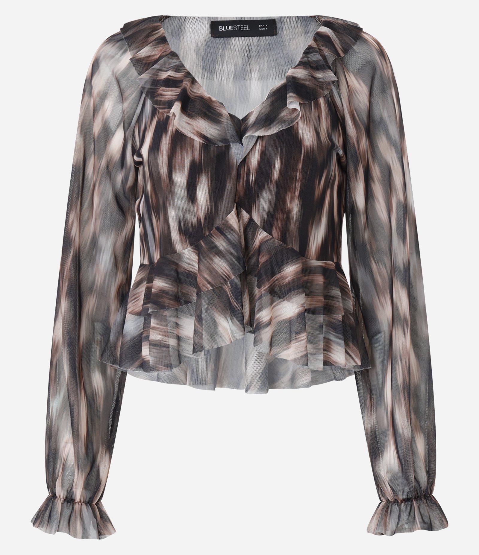 Blusa Bata em Tule Bicolor com Babados Preto 5