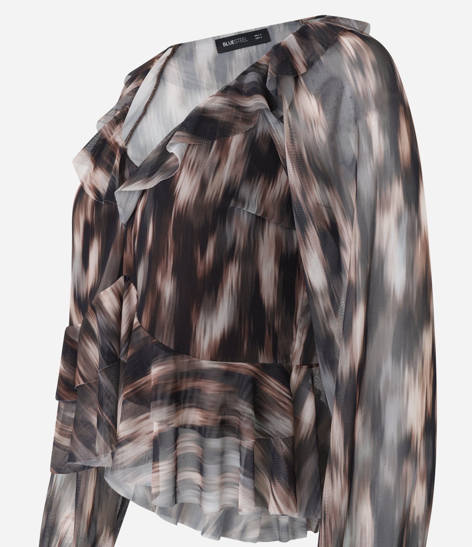 Blusa Bata em Tule Bicolor com Babados Preto 6