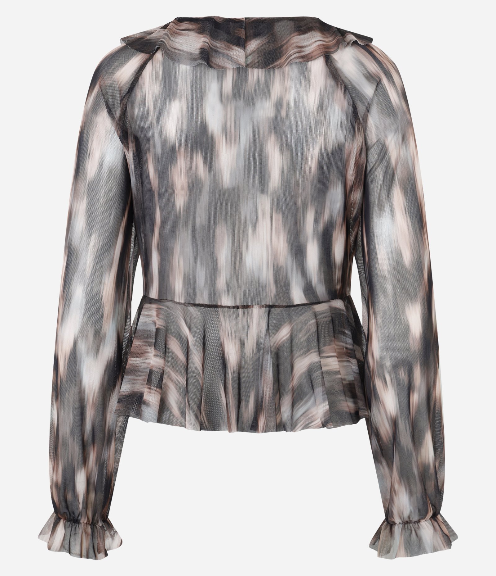 Blusa Bata em Tule Bicolor com Babados Preto 7