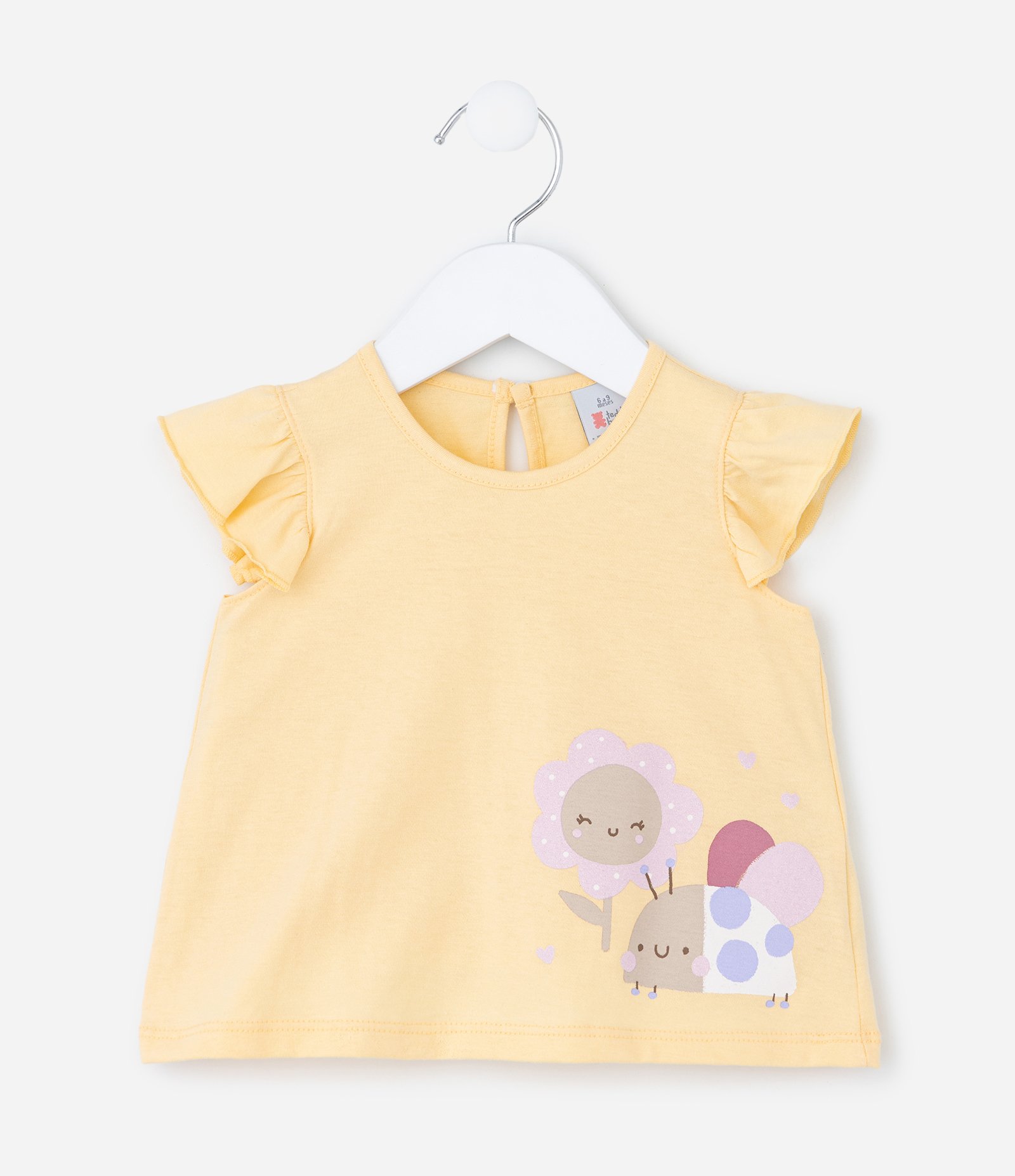 Conjunto Infantil em Algodão Estampa de Flor e Besourinha - Tam 0 A 18 Meses Amarelo/Rosa 3