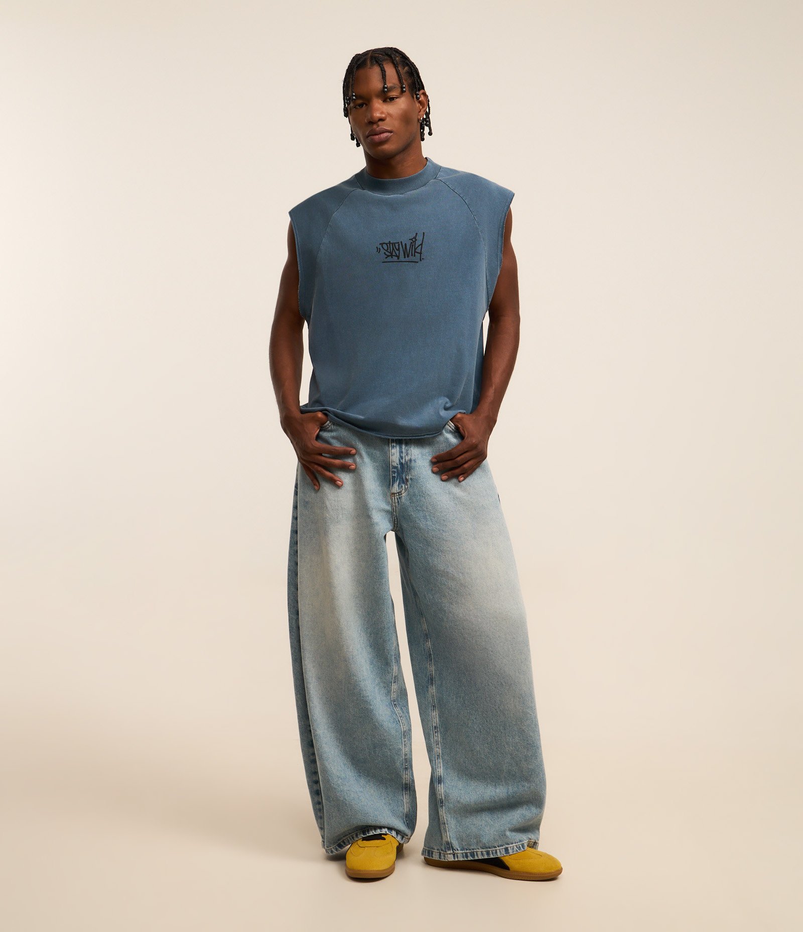 Regata Boxy em Algodão com Estampa Lettering e Efeito Estonado Azul 2