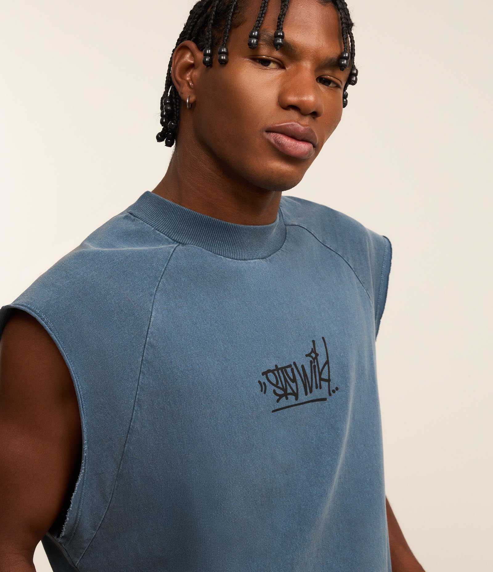 Regata Boxy em Algodão com Estampa Lettering e Efeito Estonado Azul 3