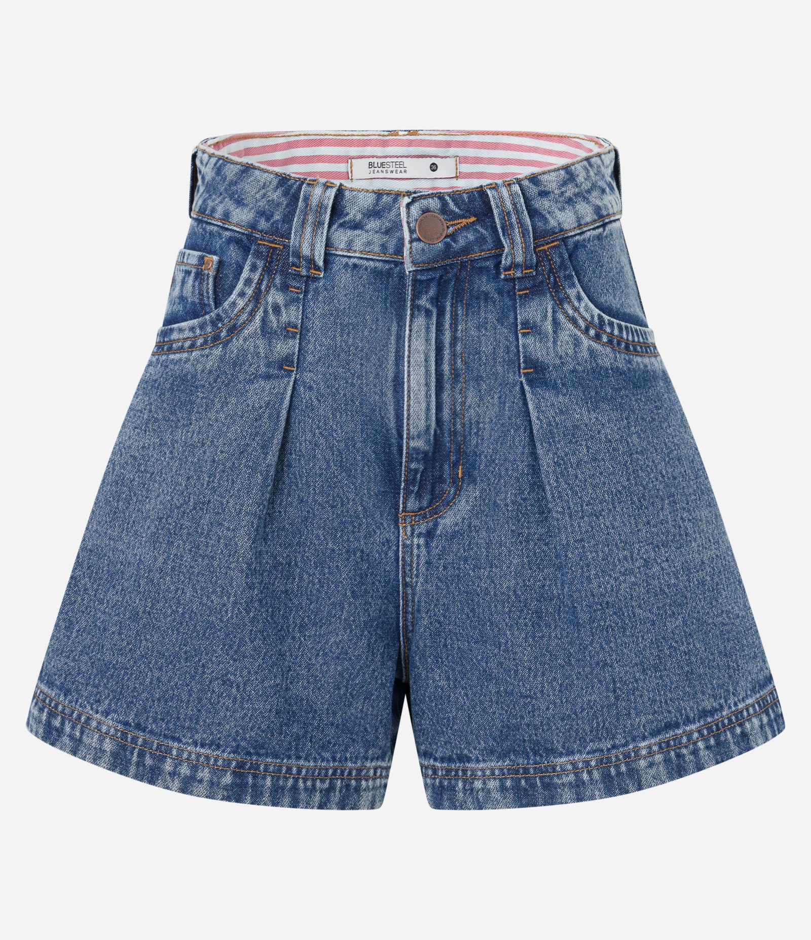 Short Mom Jeans com Cós Interno Estampado Azul Médio 1