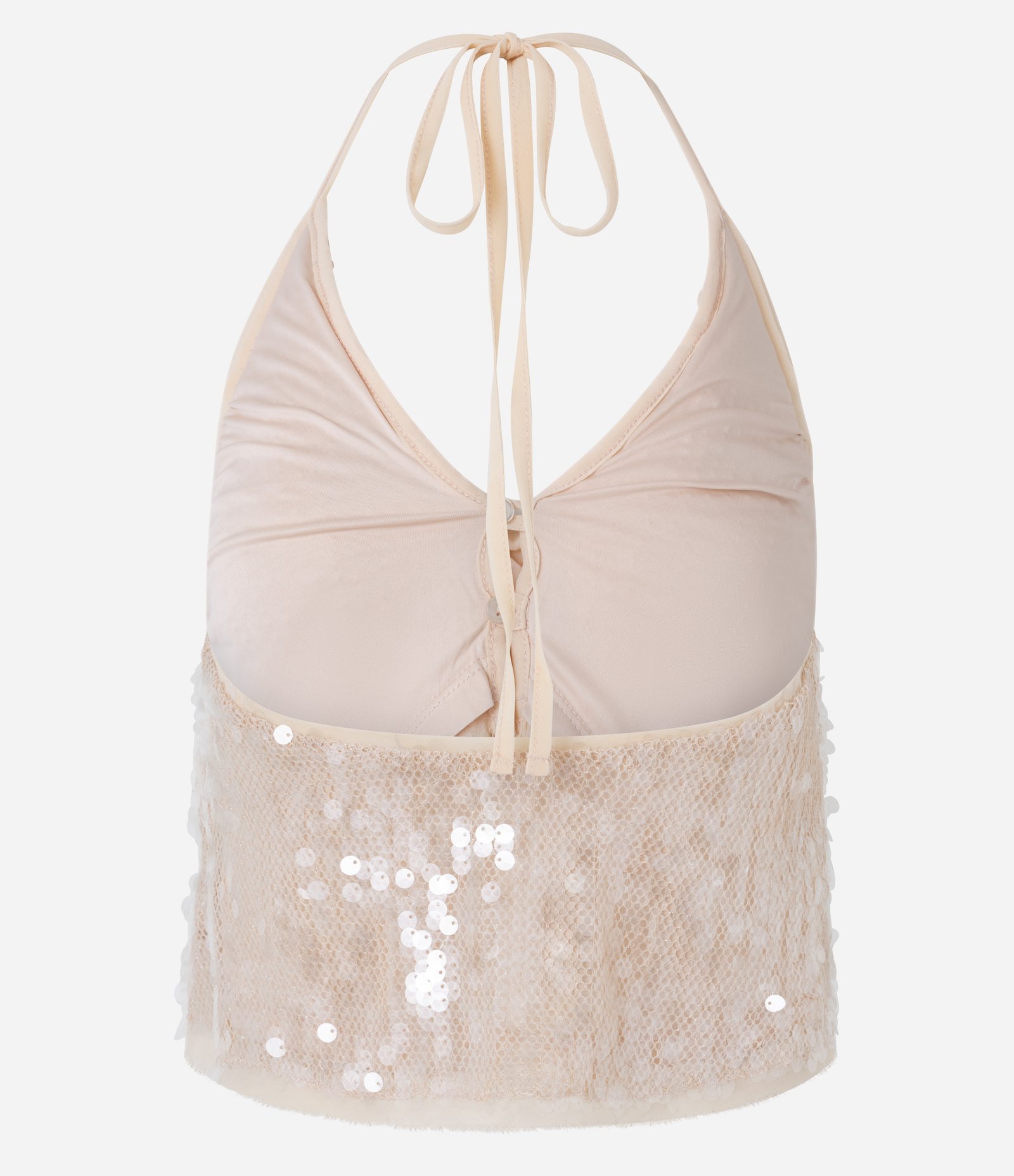 Blusa Frente Única em Poliamida com Paetês e Babados Rosa 9