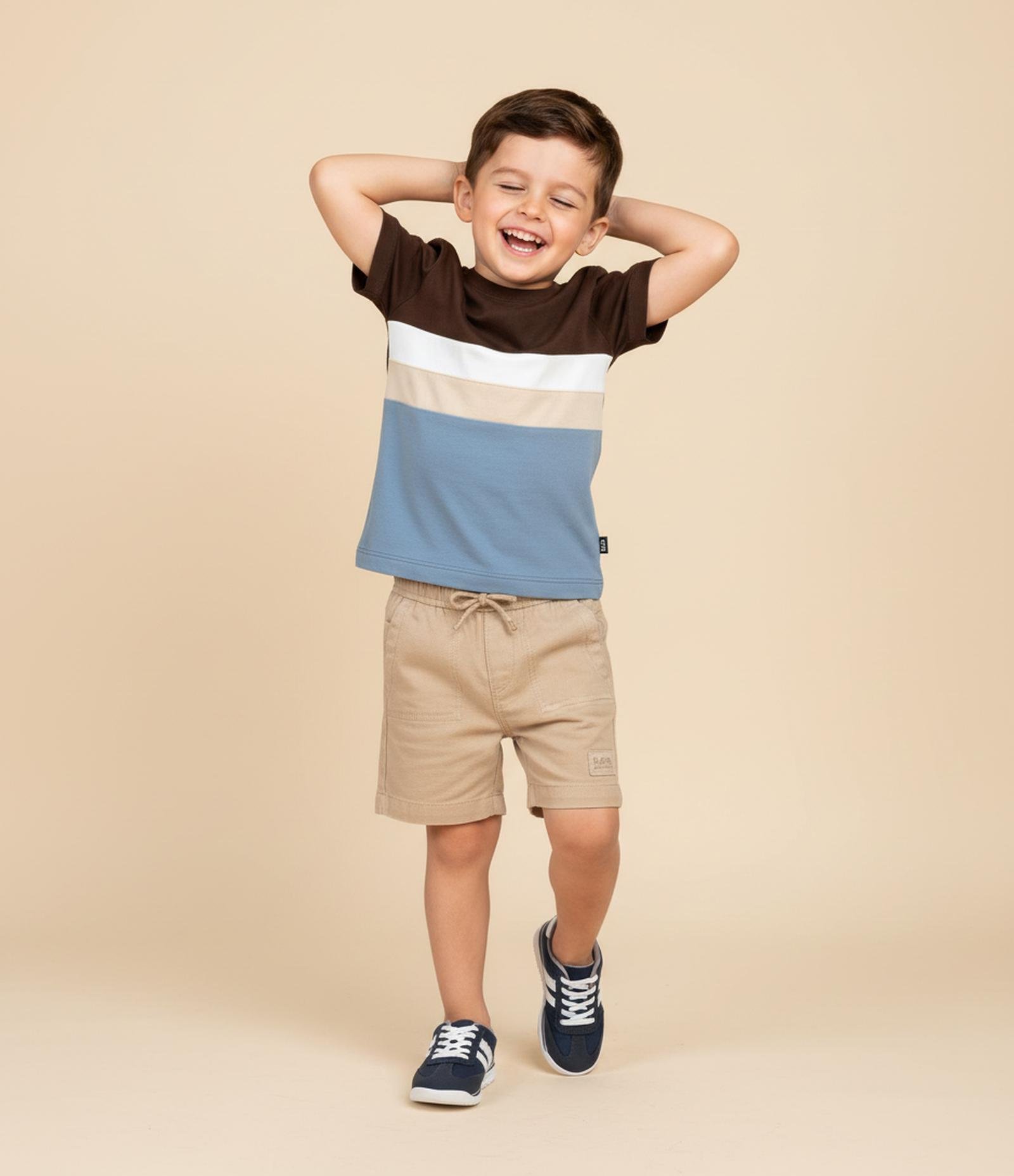 Camiseta Infantil com Blocos de Cor - Tam 1 a 6 Anos Preto/Azul/Bege 1