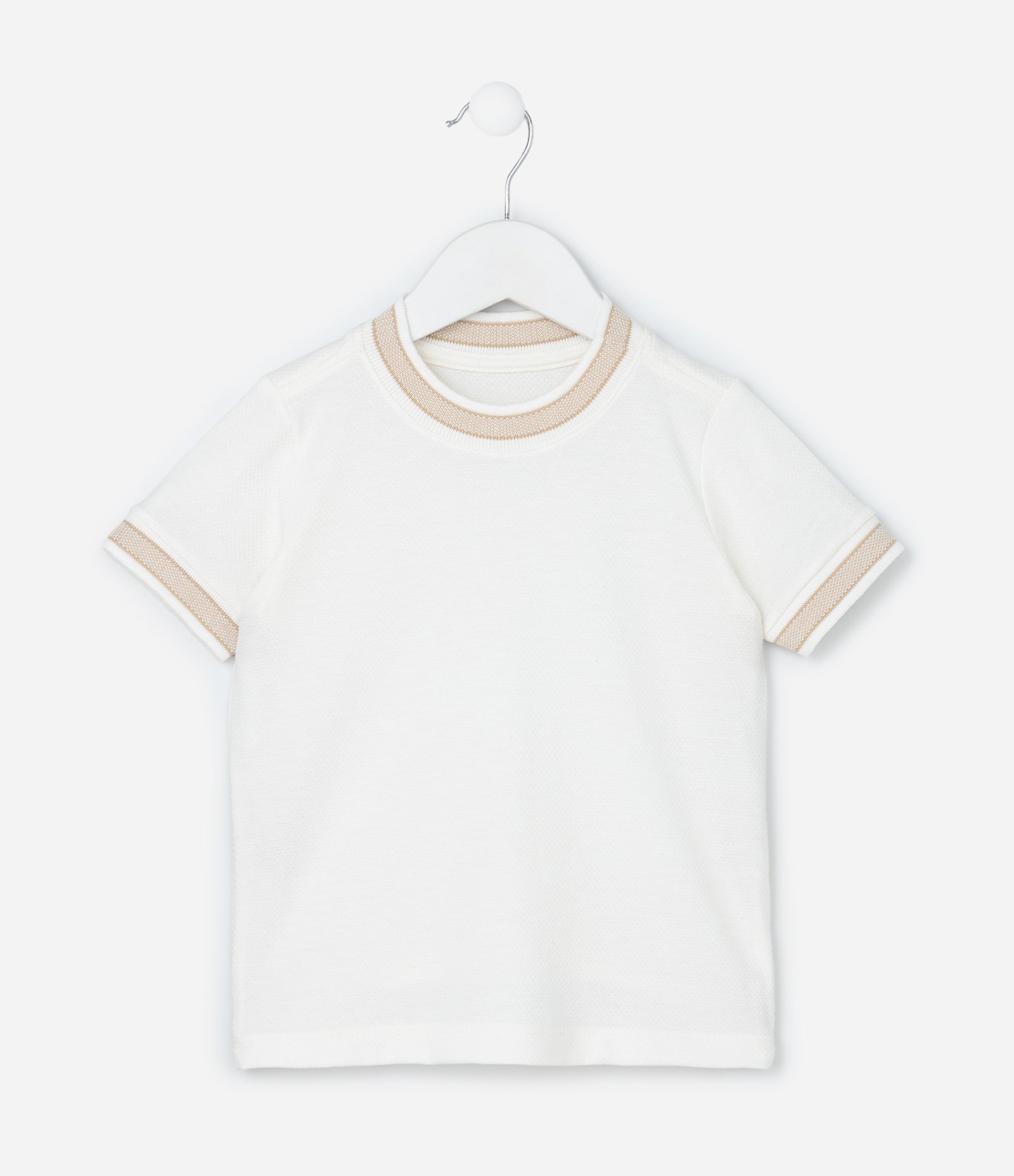 Camiseta Infantil Texturizada com Viés Contrastantes - Tam 1 a 6 Anos Off White 1