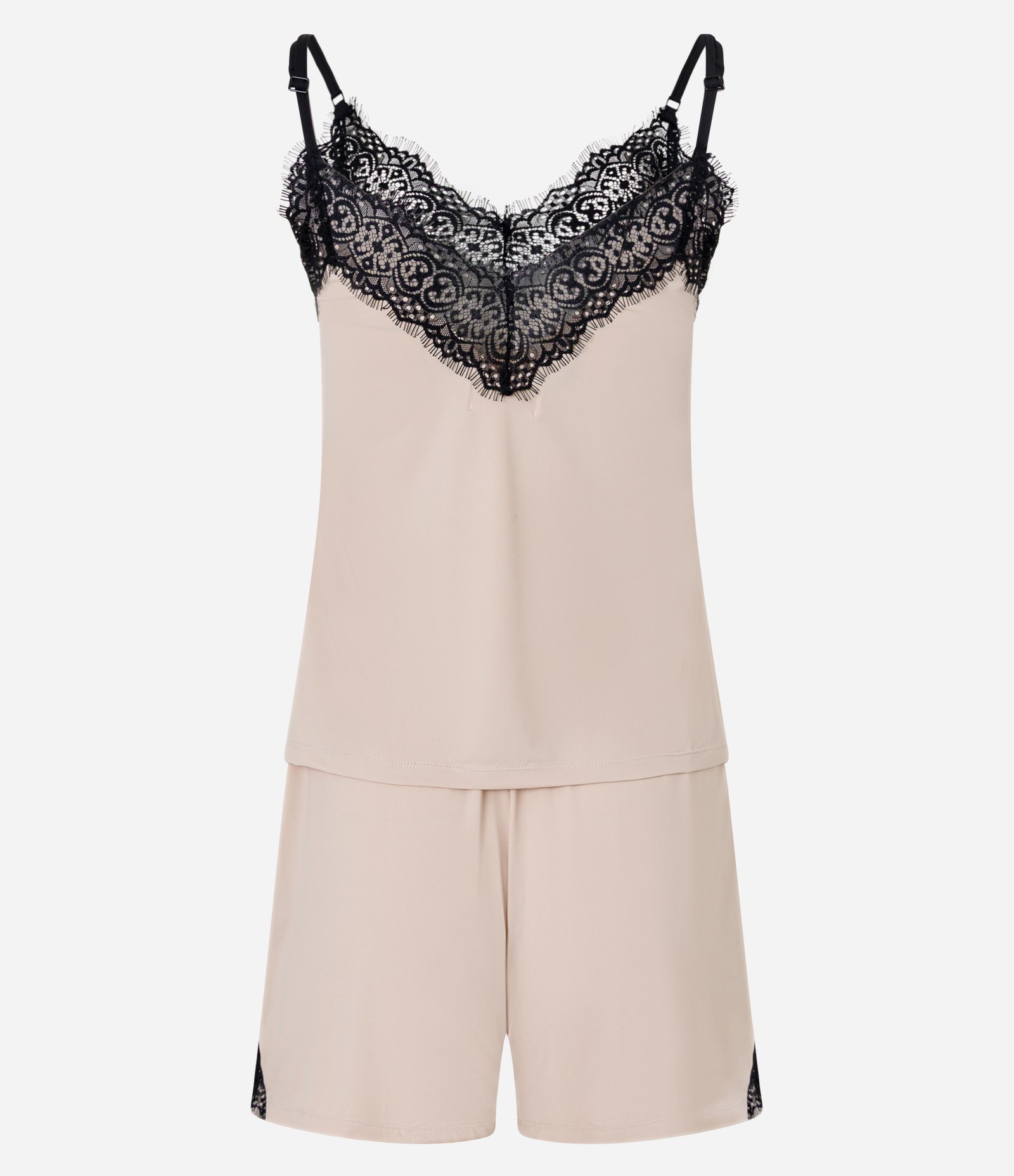 Pijama Short Doll em Microfibra com Detalhe de Renda Contrastante Bege 3