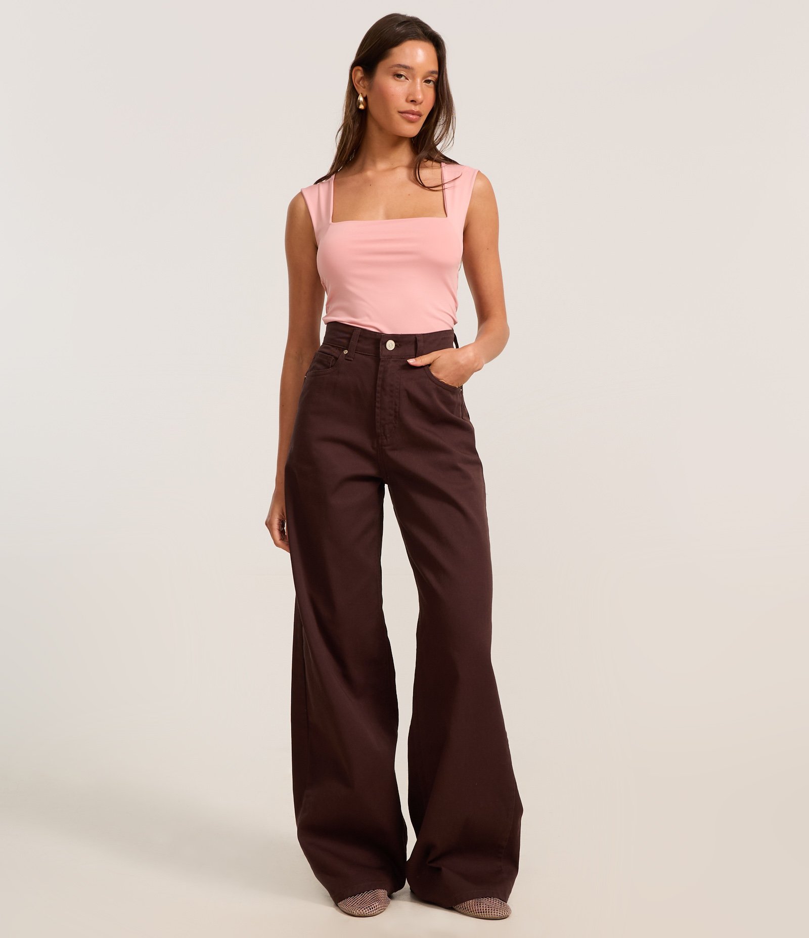 Blusa Sem Manga em Microfibra com Decote Quadrado Rosa 2