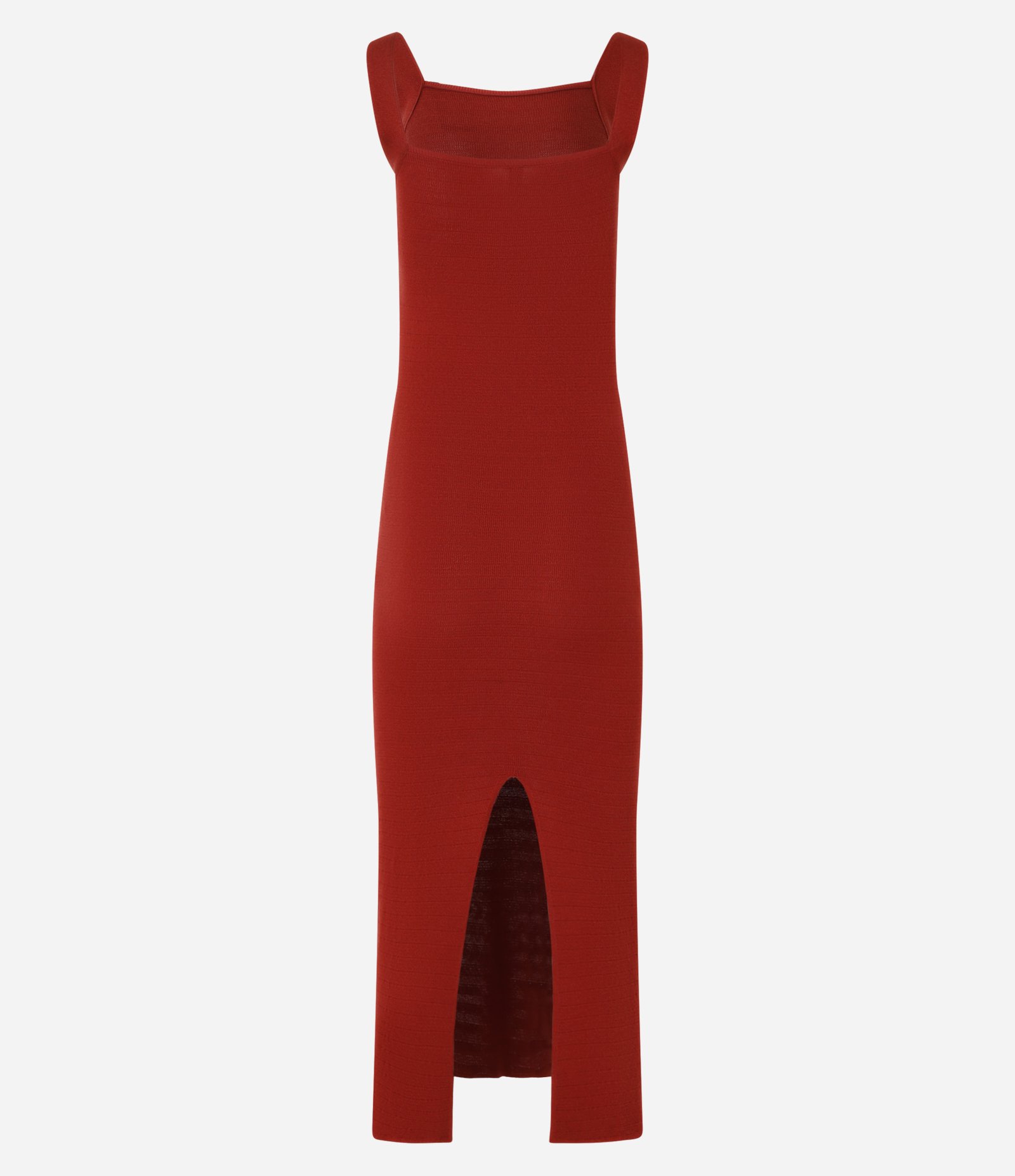Vestido Midi em Tricô com Decote Quadrado e Fenda Vermelho 3