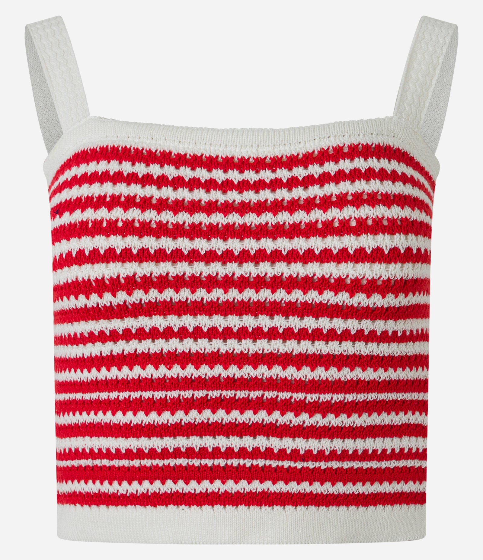 Blusa Cropped Sem Manga em Tricô com Listras Branco/Vermelho 4