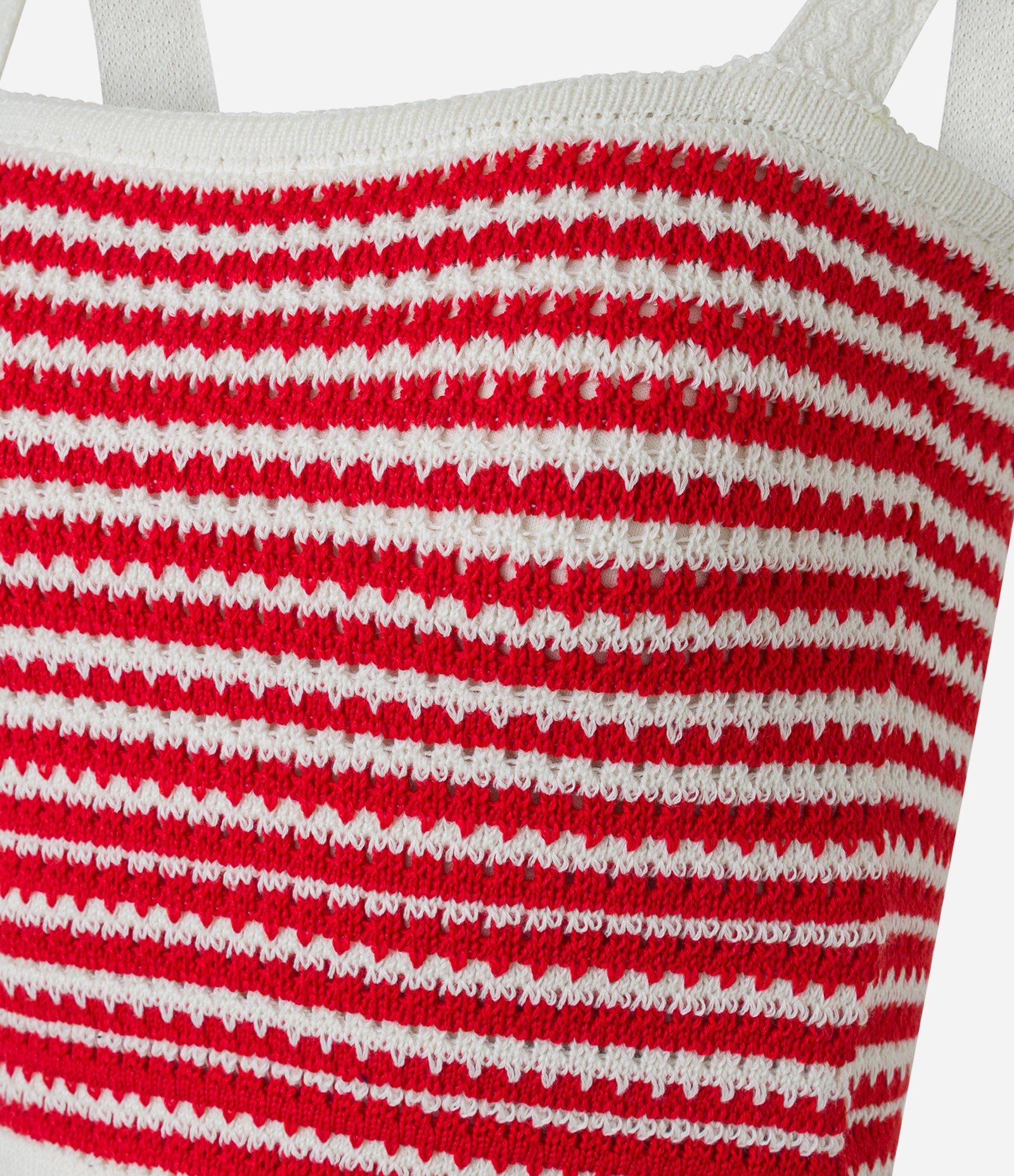 Blusa Cropped Sem Manga em Tricô com Listras Branco/Vermelho 5