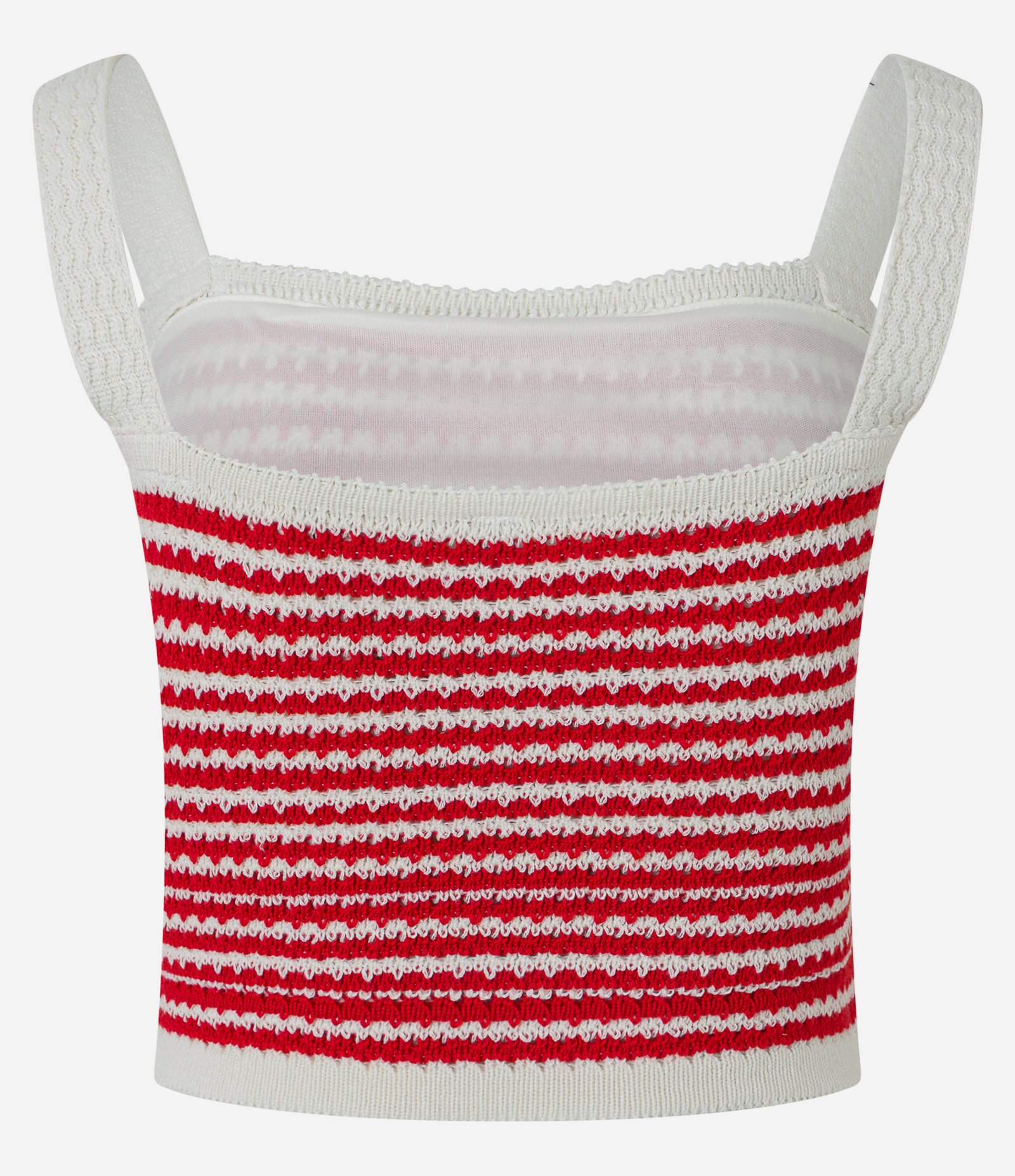 Blusa Cropped Sem Manga em Tricô com Listras Branco/Vermelho 6