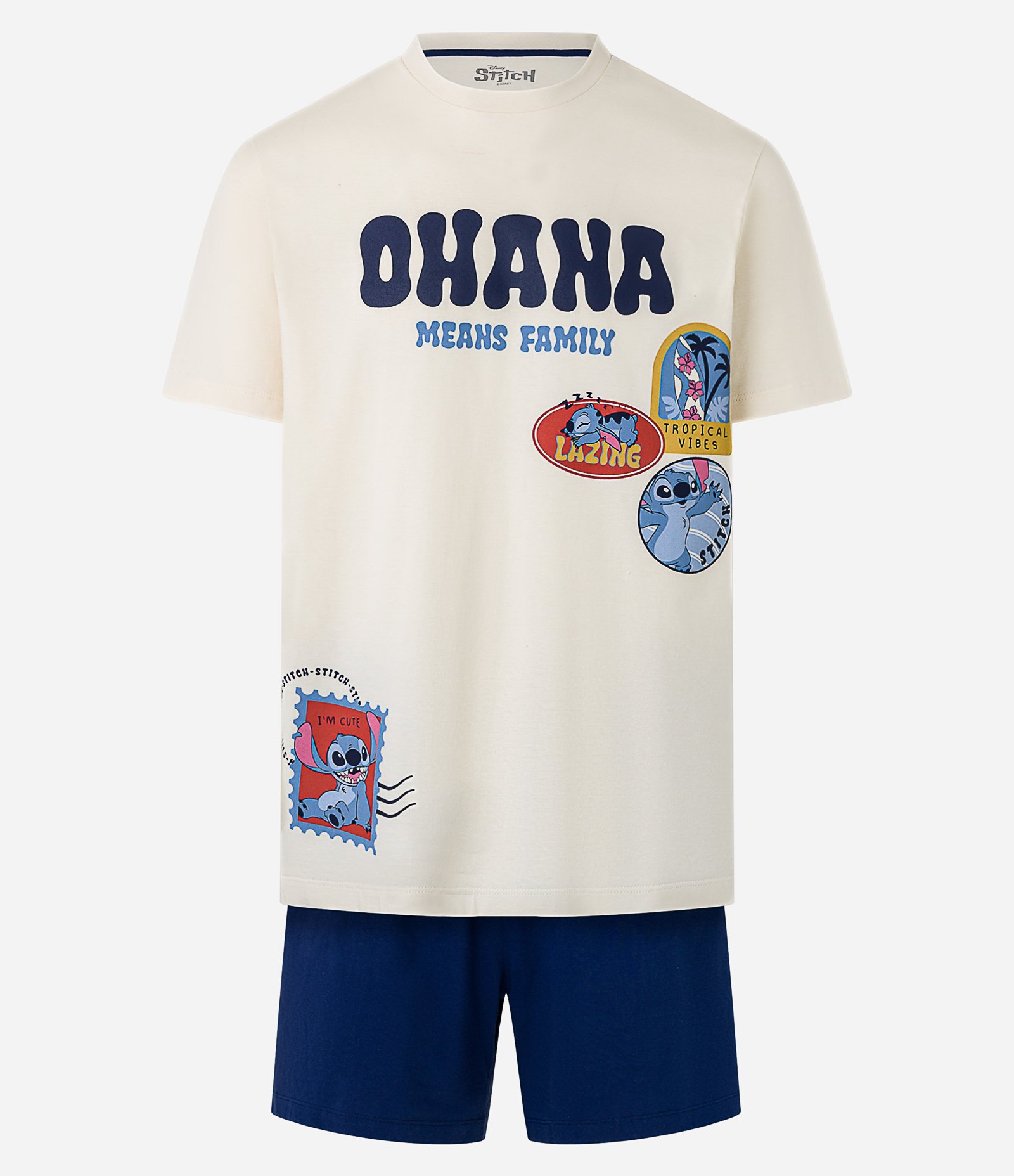 Pijama Curto em Algodão com Estampa do Stitch Azul 4