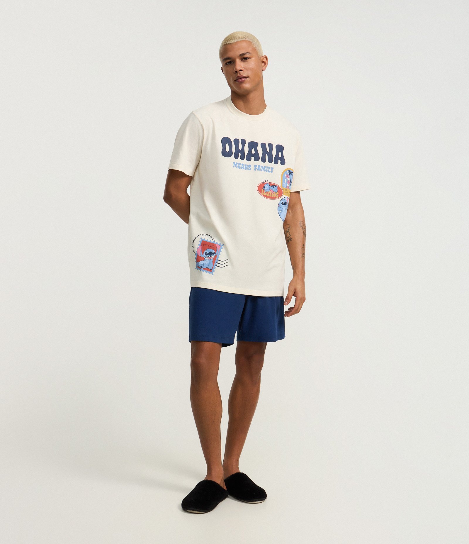 Pijama Curto em Algodão com Estampa do Stitch Azul 1