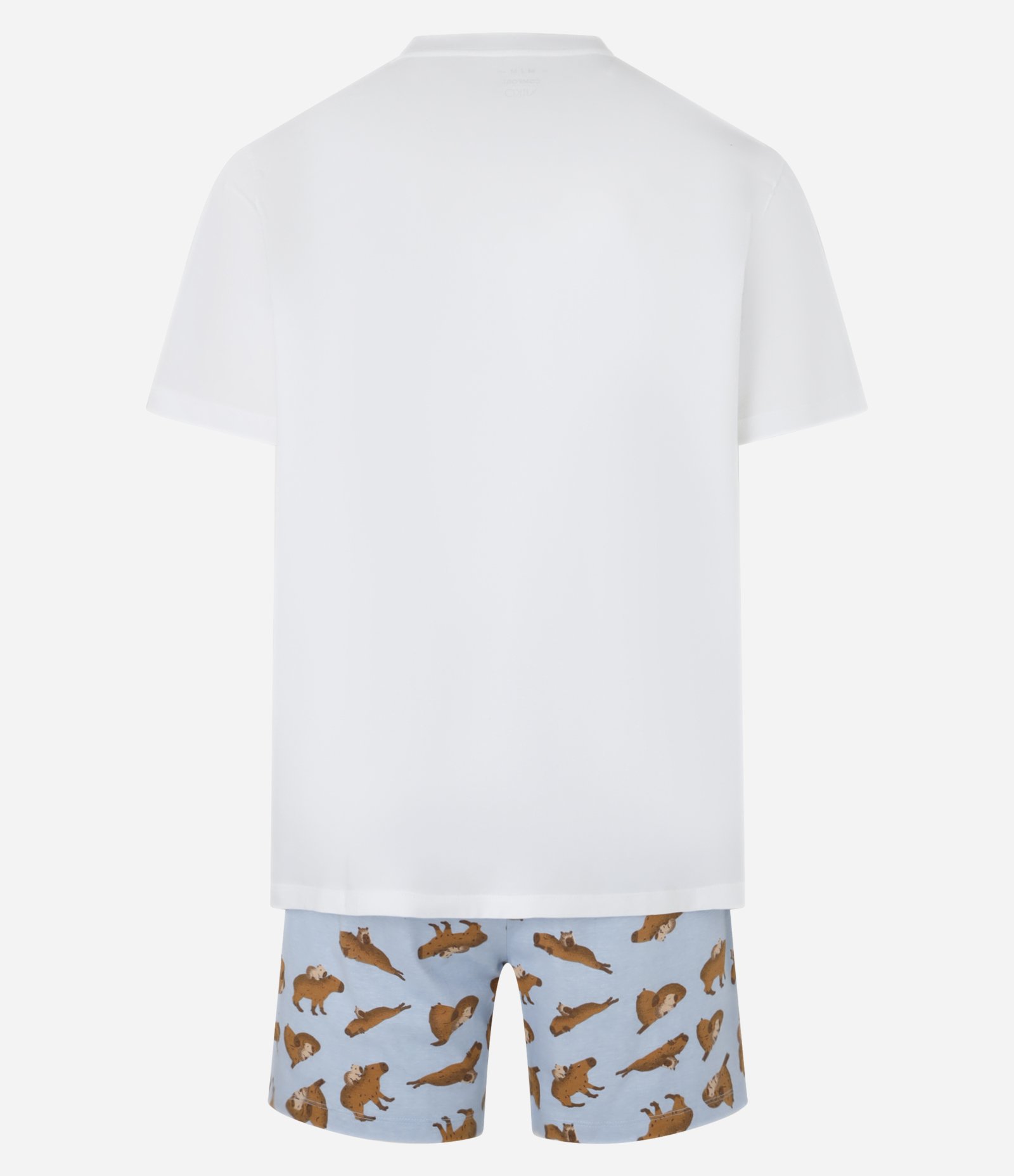 Pijama Curto Comfort em Algodão com Estampa de Capivara Branco/ Azul/Marrom 2