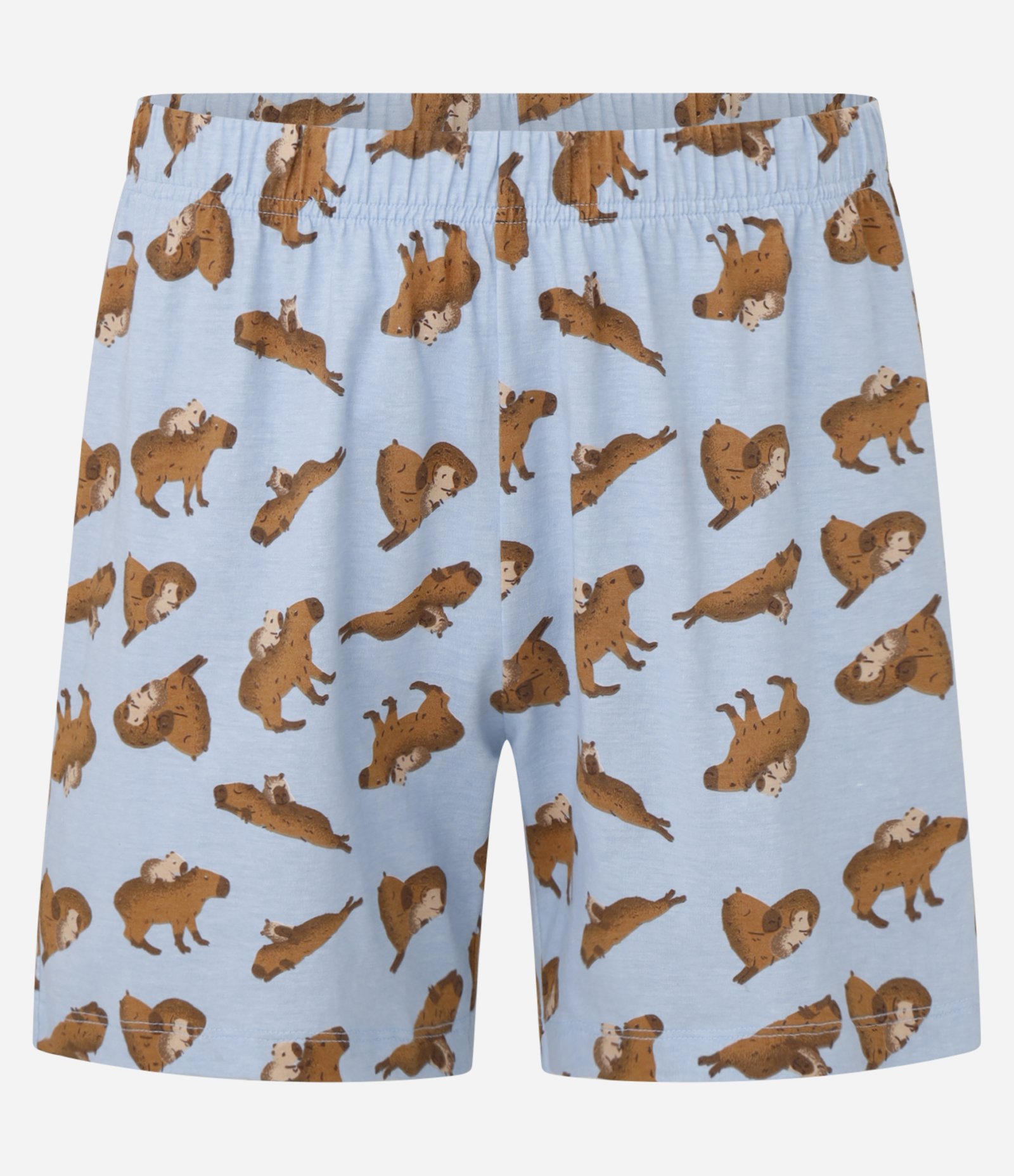 Pijama Curto Comfort em Algodão com Estampa de Capivara Branco/ Azul/Marrom 3