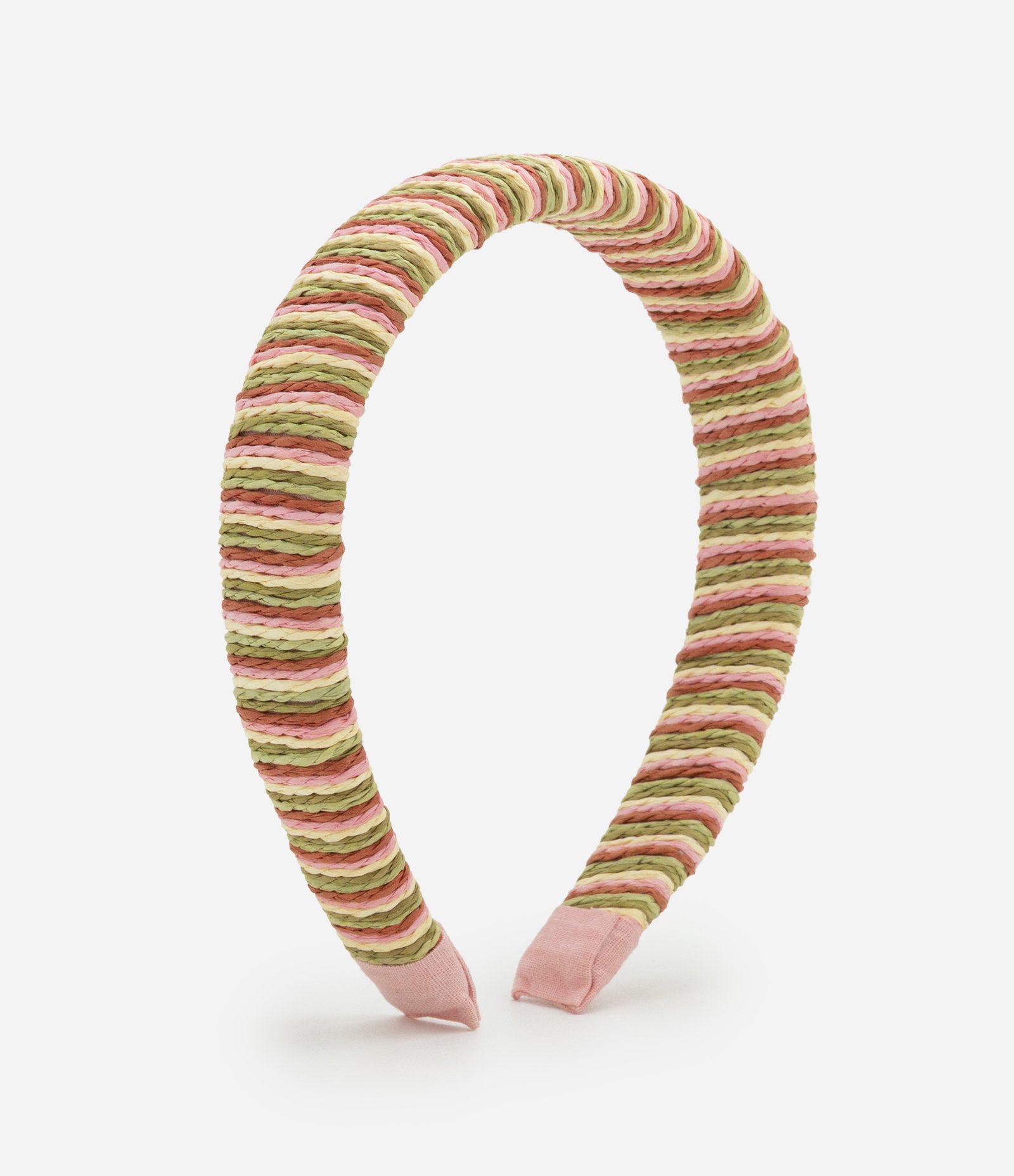 Tiara em Tecido com Listras Contrastantes Bege 1