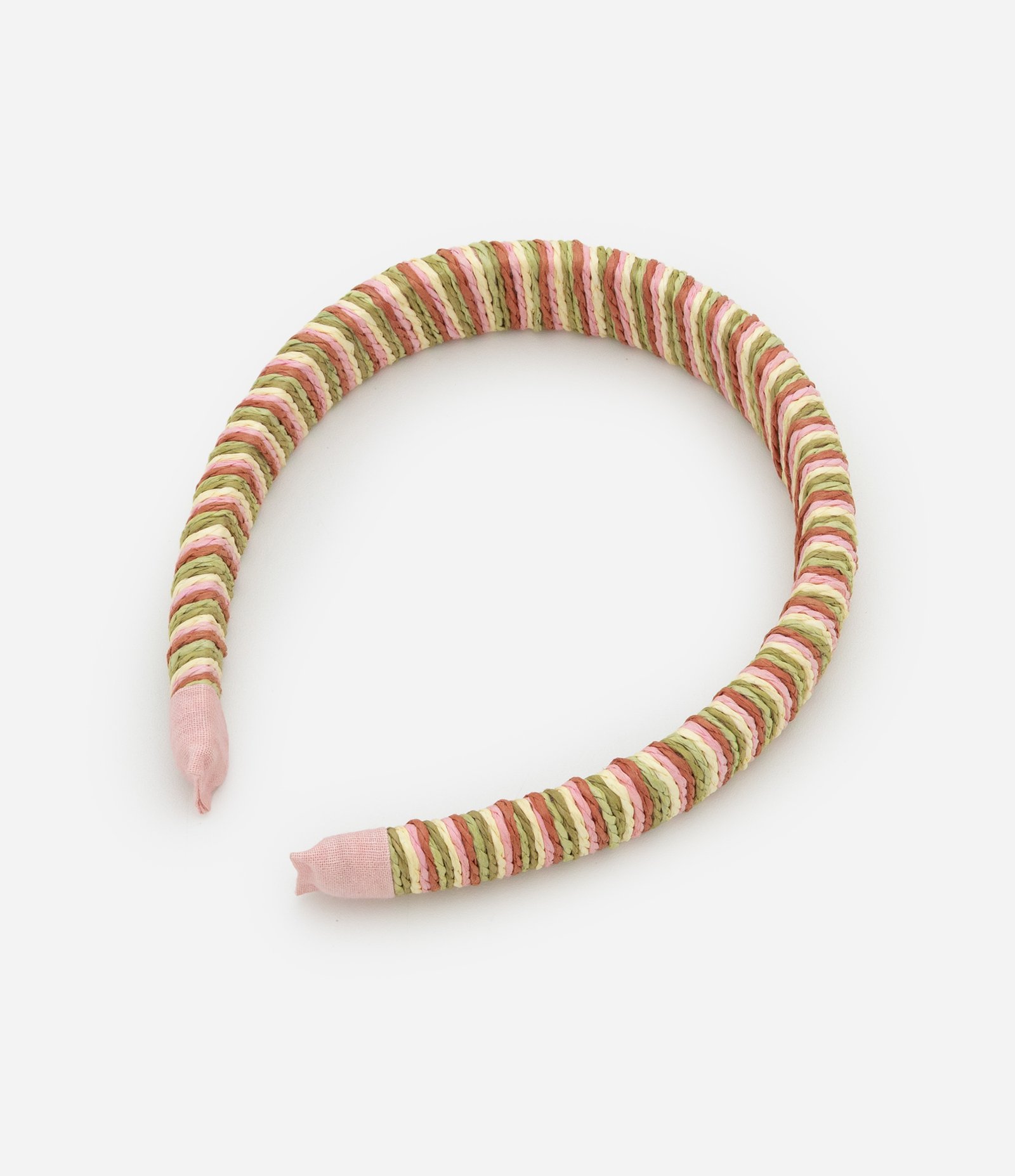 Tiara em Tecido com Listras Contrastantes Bege 3