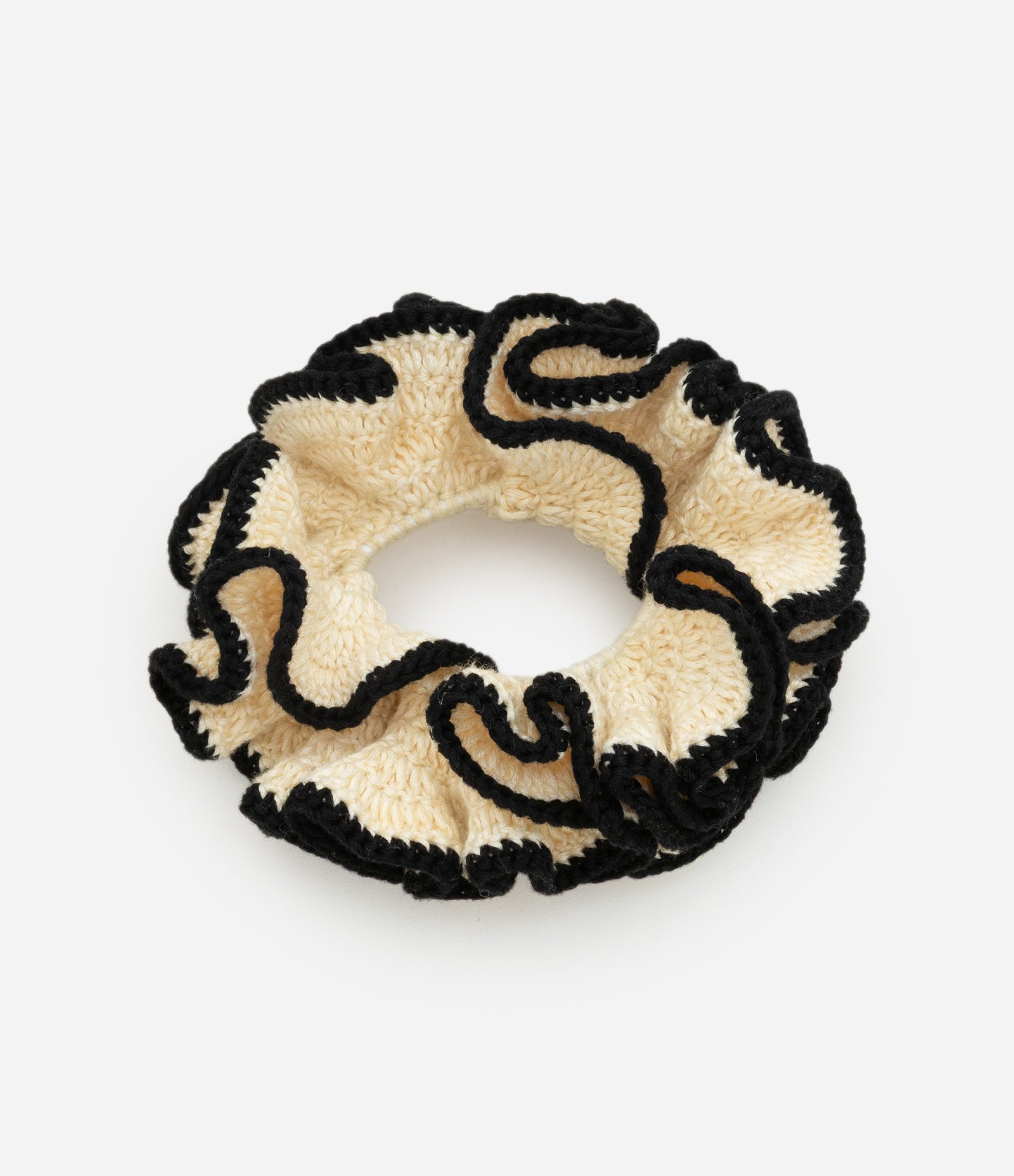 Scrunchie em Crochê Liso Branco/Preto 1