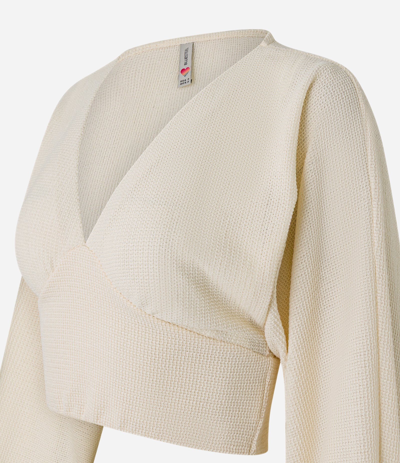 Blusa Cropped Texturizada com Manga Bufante Bege 7