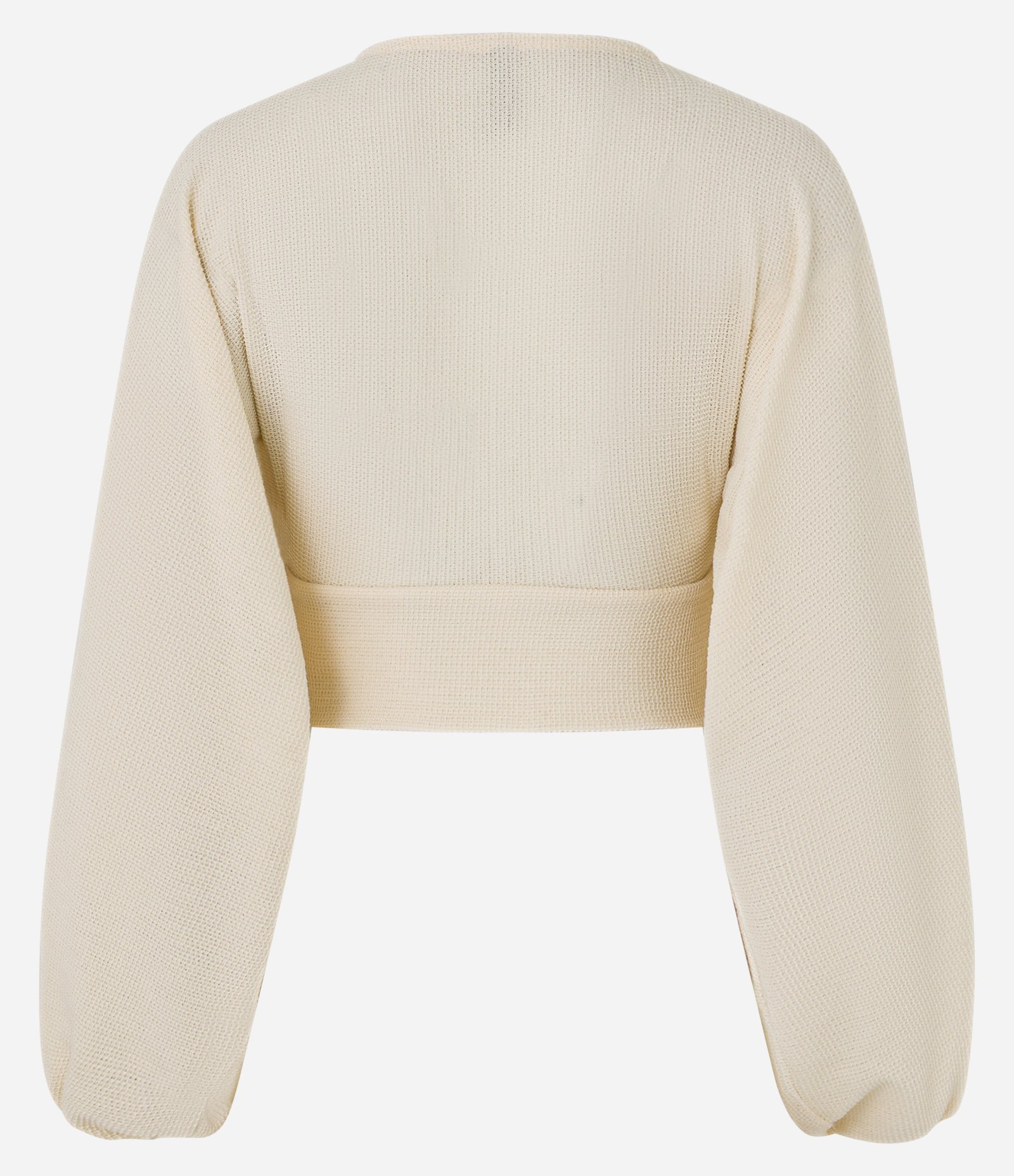 Blusa Cropped Texturizada com Manga Bufante Bege 8