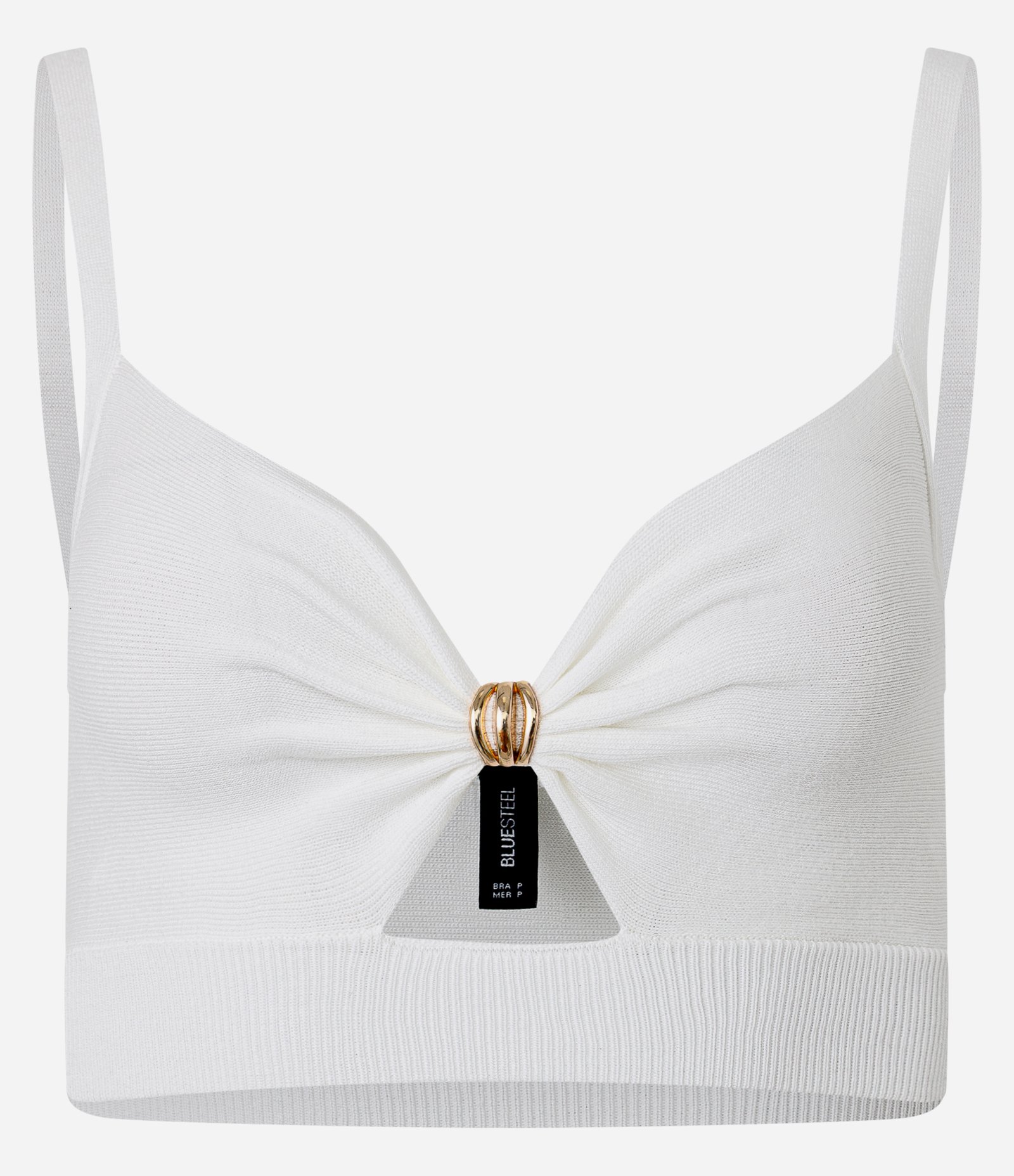 Blusa Super Cropped em Tricô com Aviamento no Busto Branco 4