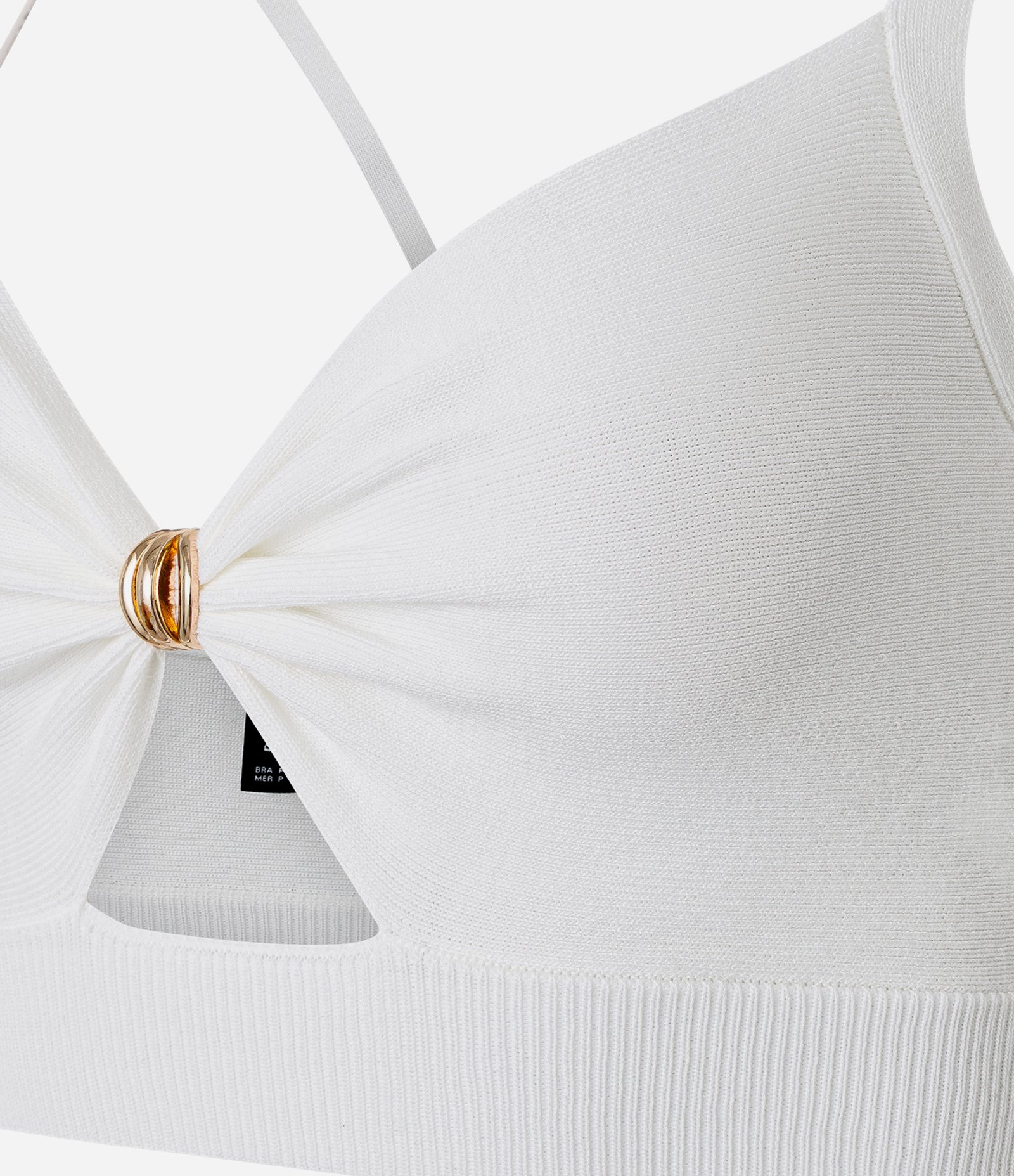 Blusa Super Cropped em Tricô com Aviamento no Busto Branco 6