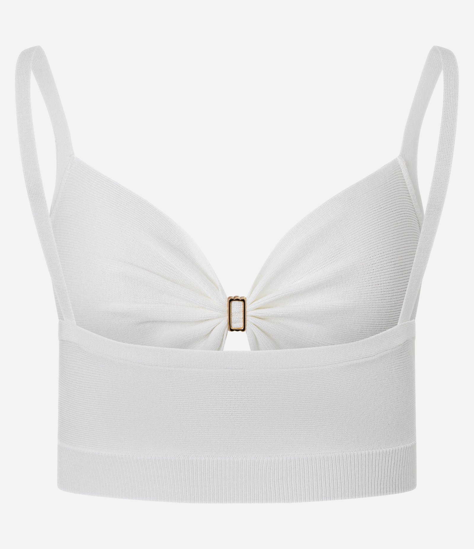 Blusa Super Cropped em Tricô com Aviamento no Busto Branco 7