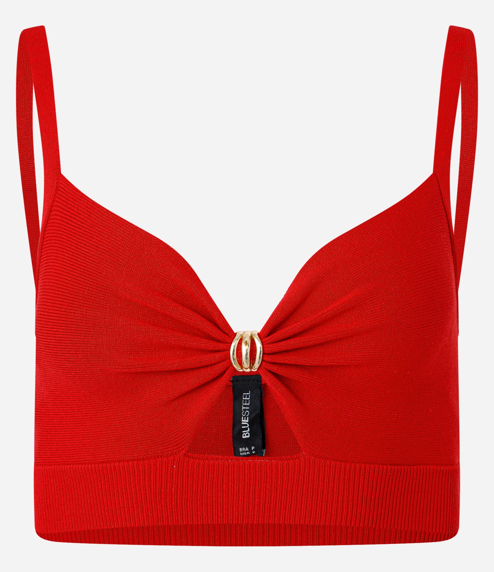 Blusa Super Cropped em Tricô com Aviamento no Busto Vermelho 5