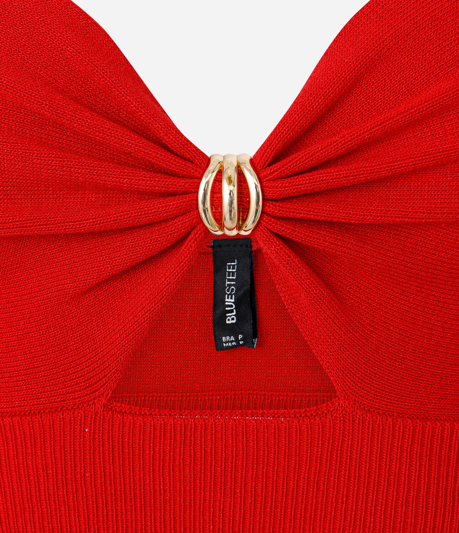 Blusa Super Cropped em Tricô com Aviamento no Busto Vermelho 6