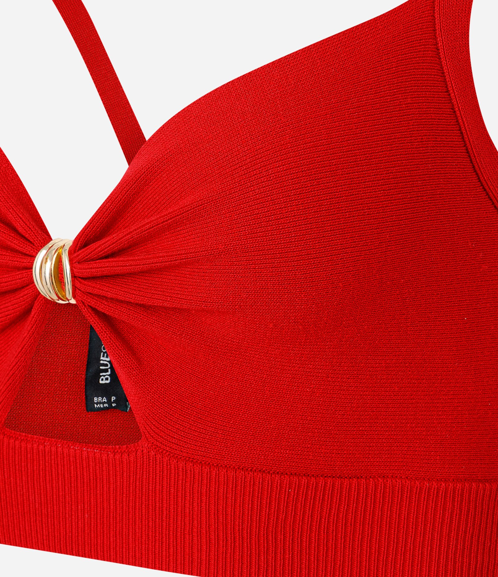 Blusa Super Cropped em Tricô com Aviamento no Busto Vermelho 7