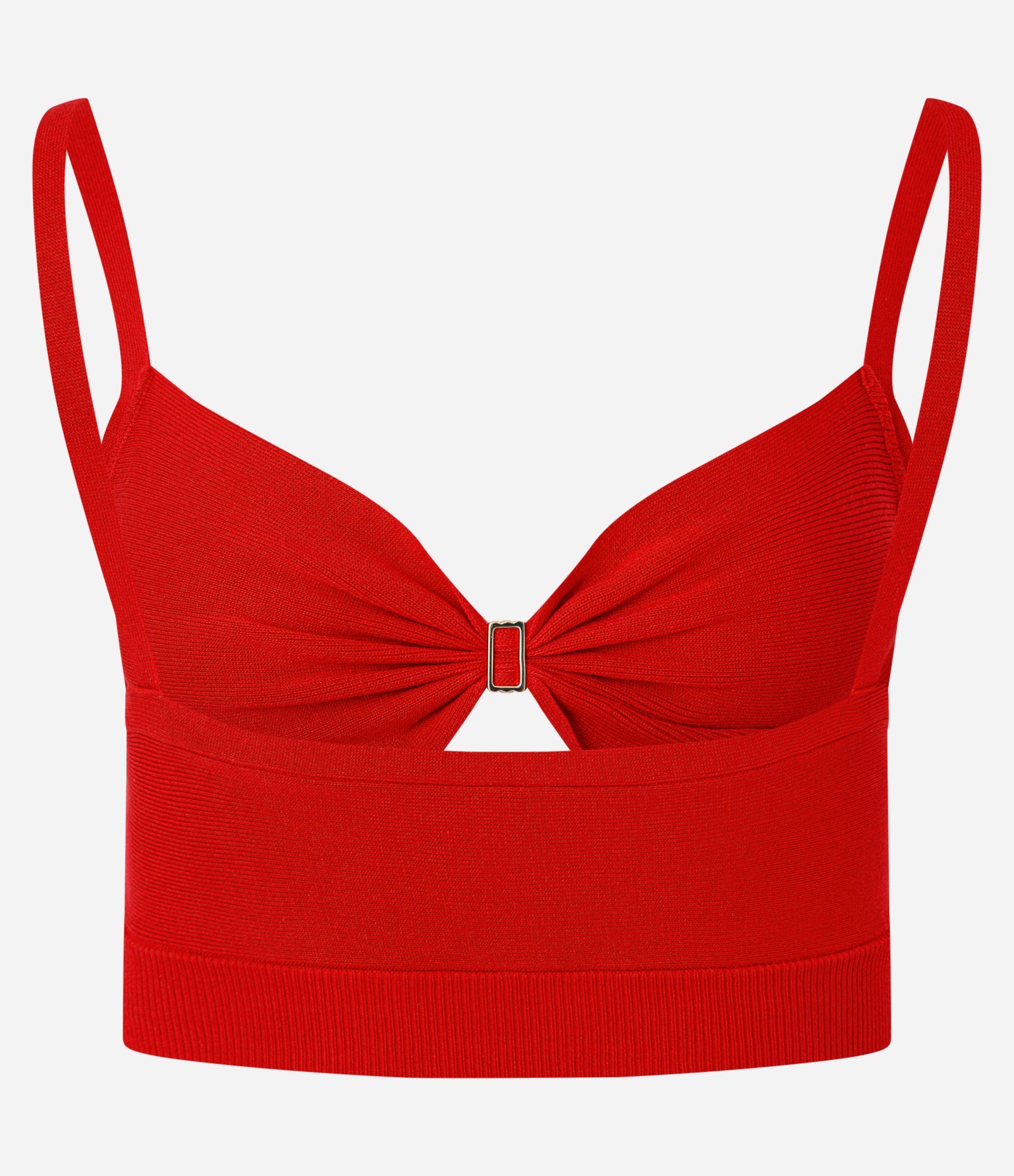 Blusa Super Cropped em Tricô com Aviamento no Busto Vermelho 8
