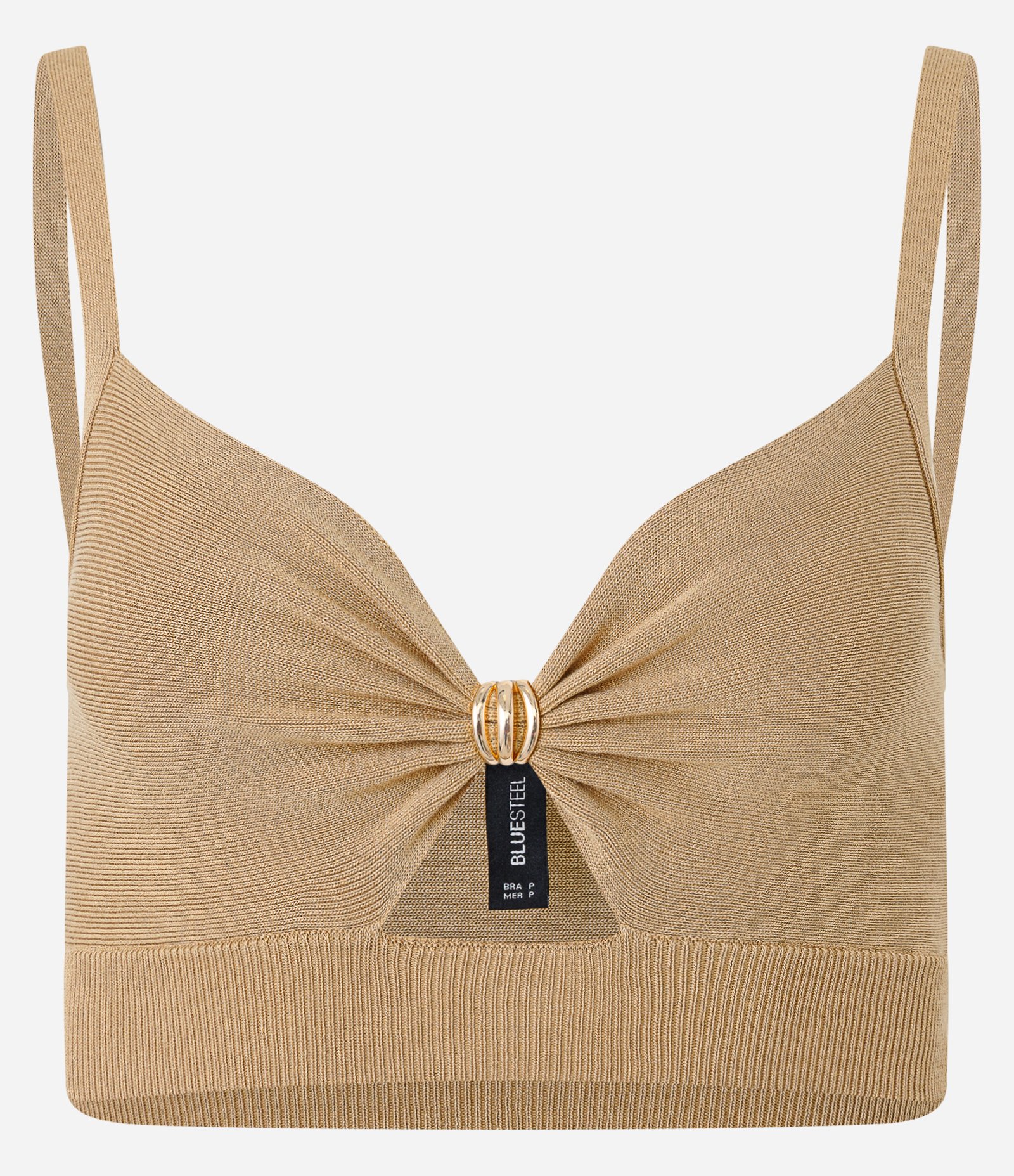 Blusa Super Cropped em Tricô com Aviamento no Busto Marrom 3