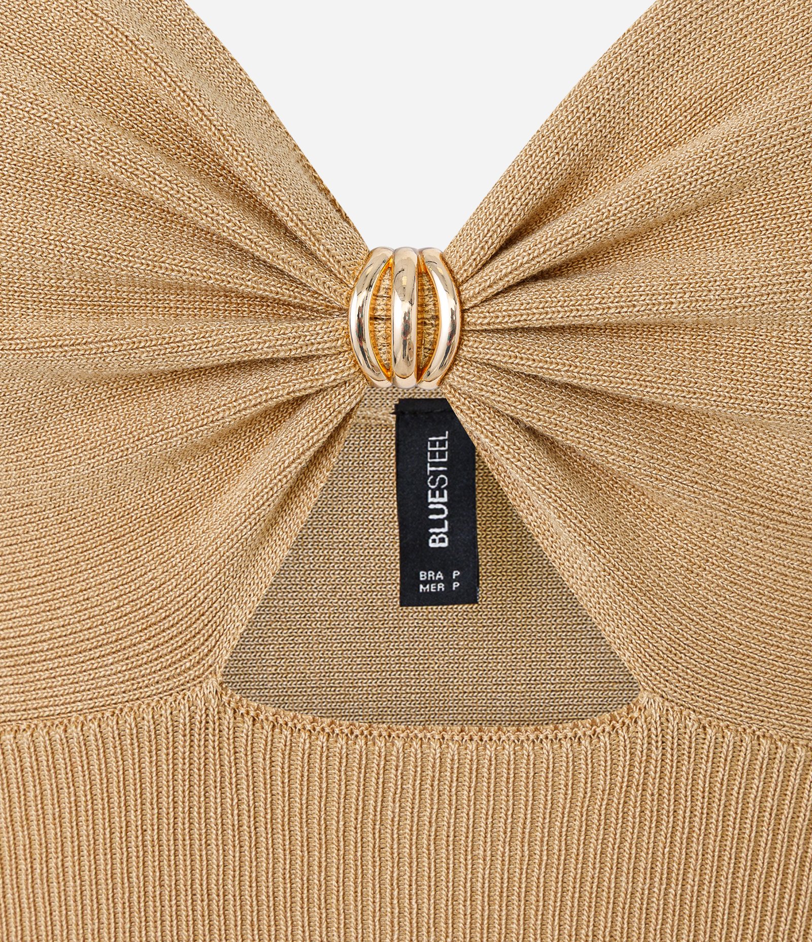 Blusa Super Cropped em Tricô com Aviamento no Busto Marrom 4