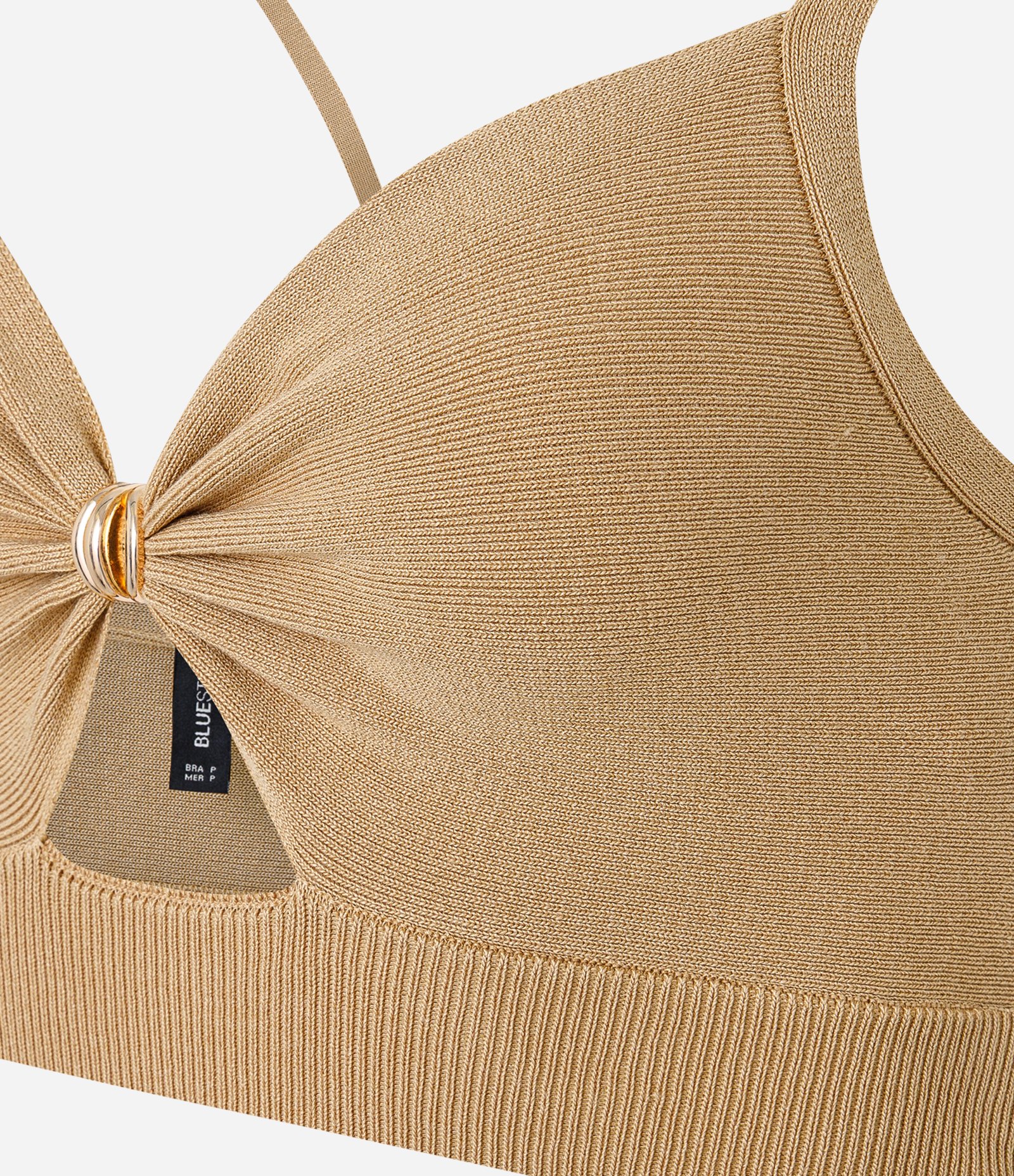 Blusa Super Cropped em Tricô com Aviamento no Busto Marrom 5