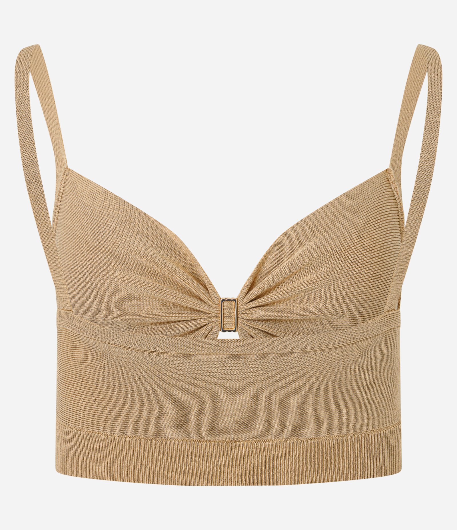 Blusa Super Cropped em Tricô com Aviamento no Busto Marrom 6