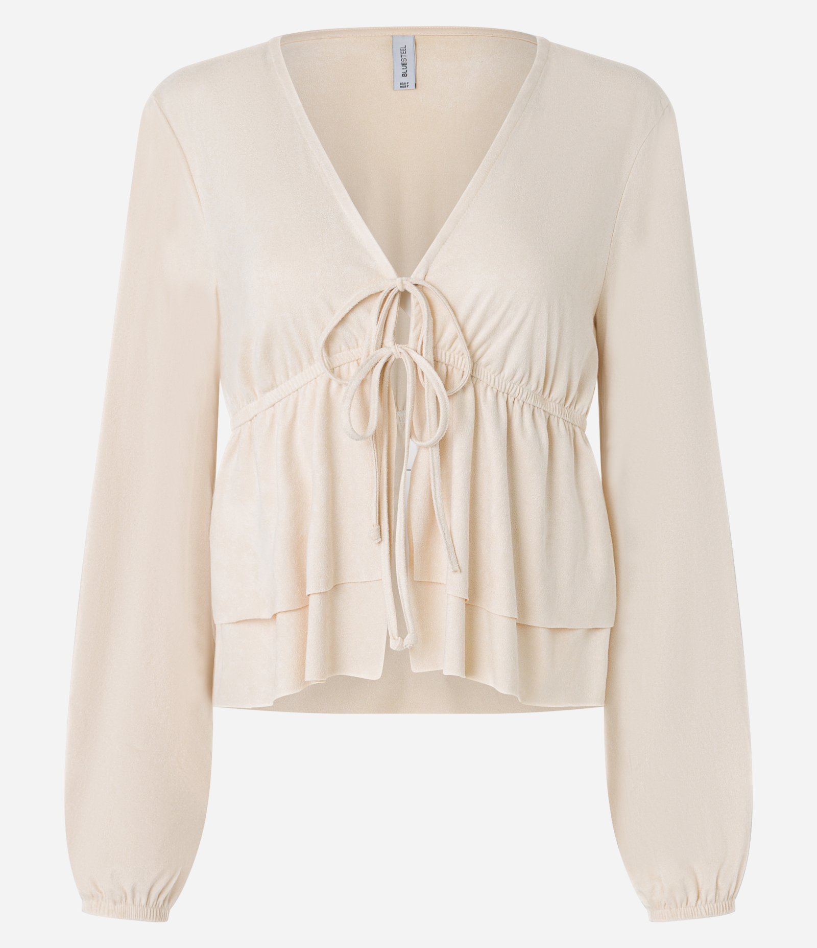 Blusa Bata em Suede com Amarração e Babados Bege 6