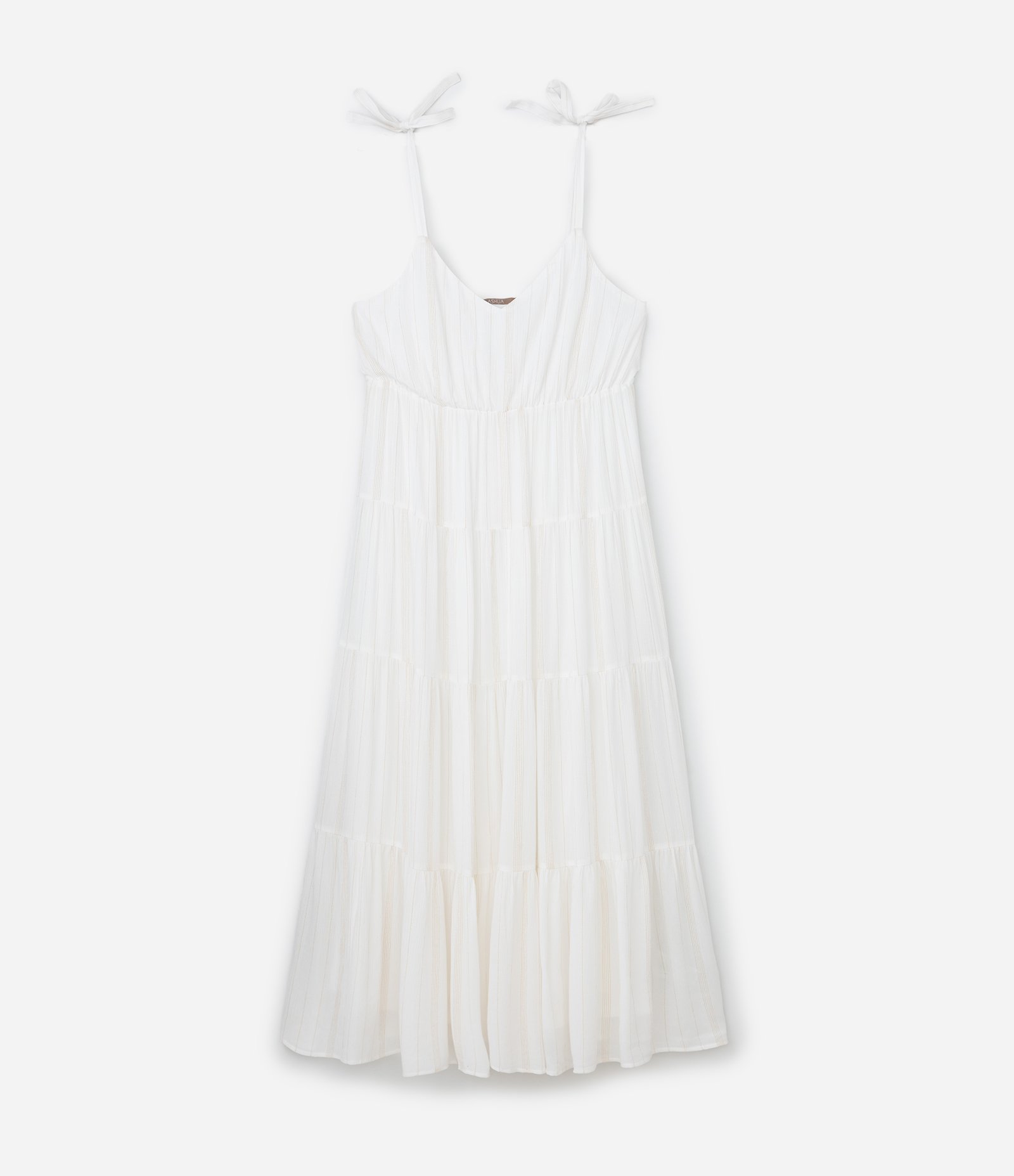 Vestido Midi em Viscose com Fio Metalizado e Alça de Lacinho Curve & Plus Size Branco 6