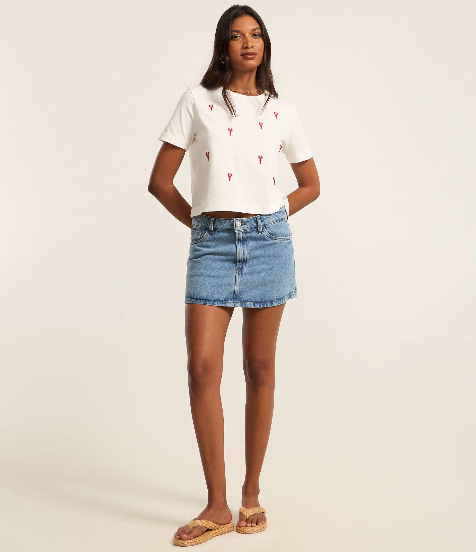 Camiseta em Algodão Com Bordados de Lagosta Branco 2