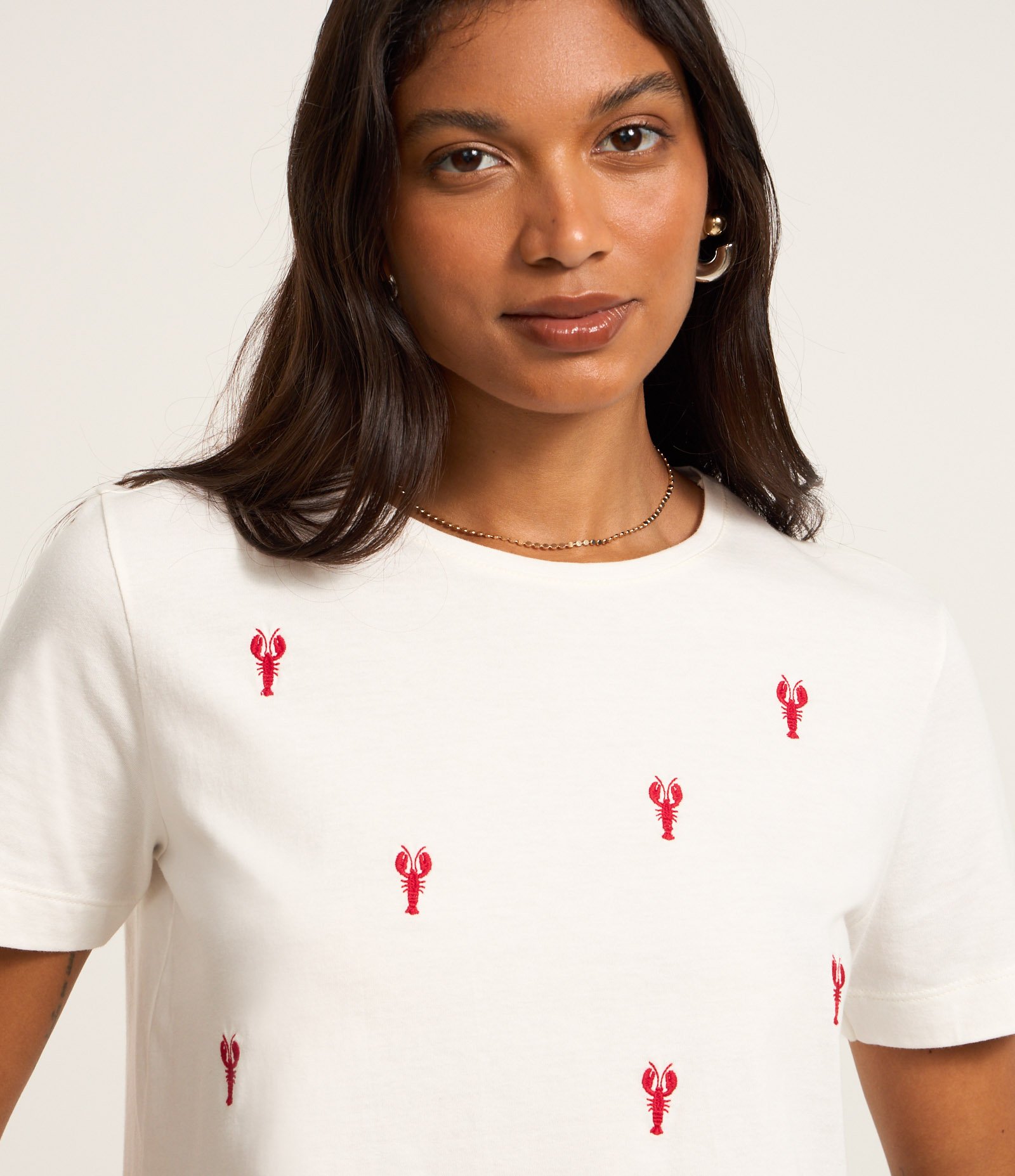 Camiseta em Algodão Com Bordados de Lagosta Branco 3